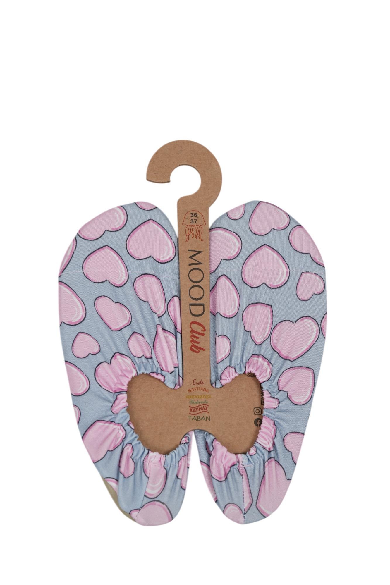 Mood Club-Pink Heart Patterned Deniz Ayakkabısı ve Çok Amaçlı Kaydırmaz Havuz Patiği