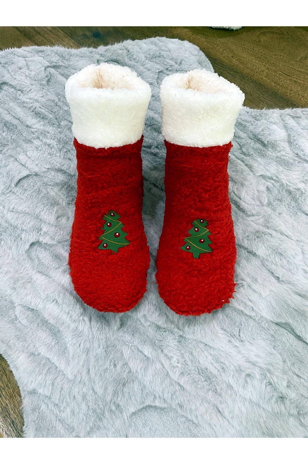 Mood Club-Welsoft Kırmızı Çam Ağacı Desenli Yılbaşı Çorabı