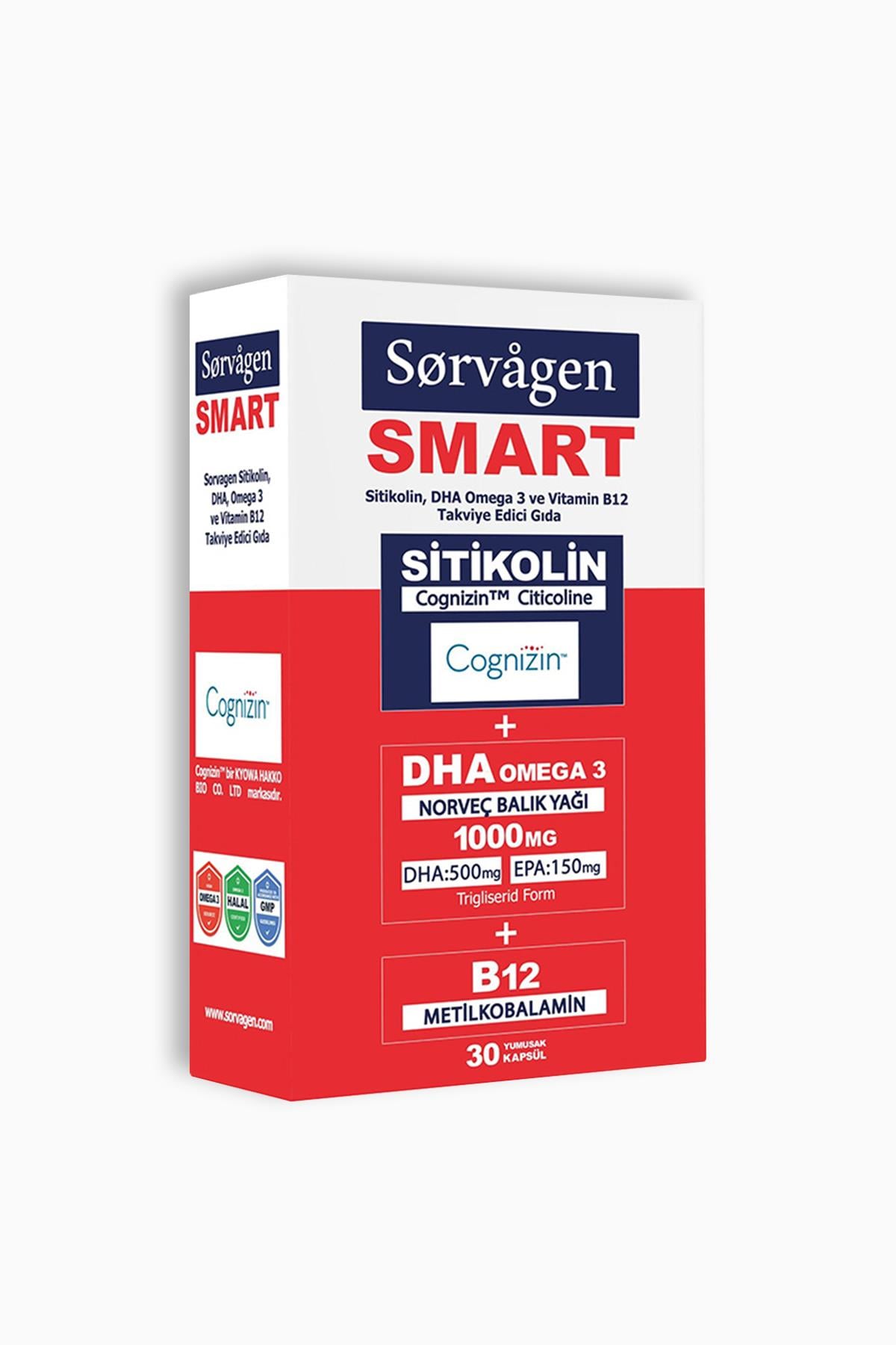 Sorvagen Smart Sitikolin DHA Omega 3 ve B12 30 Kapsül