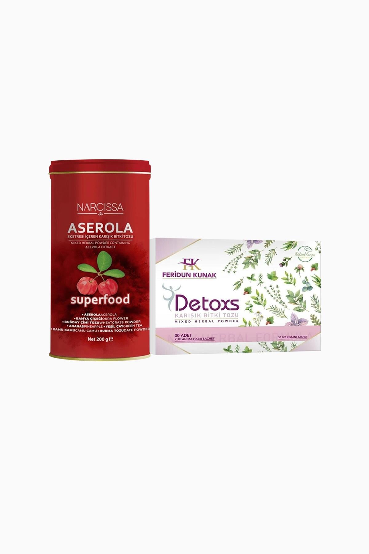 Feridun Kunak Detox Çay 30 Saşe+Narcissa Aserola Karışık Bitki Tozu 200 gr