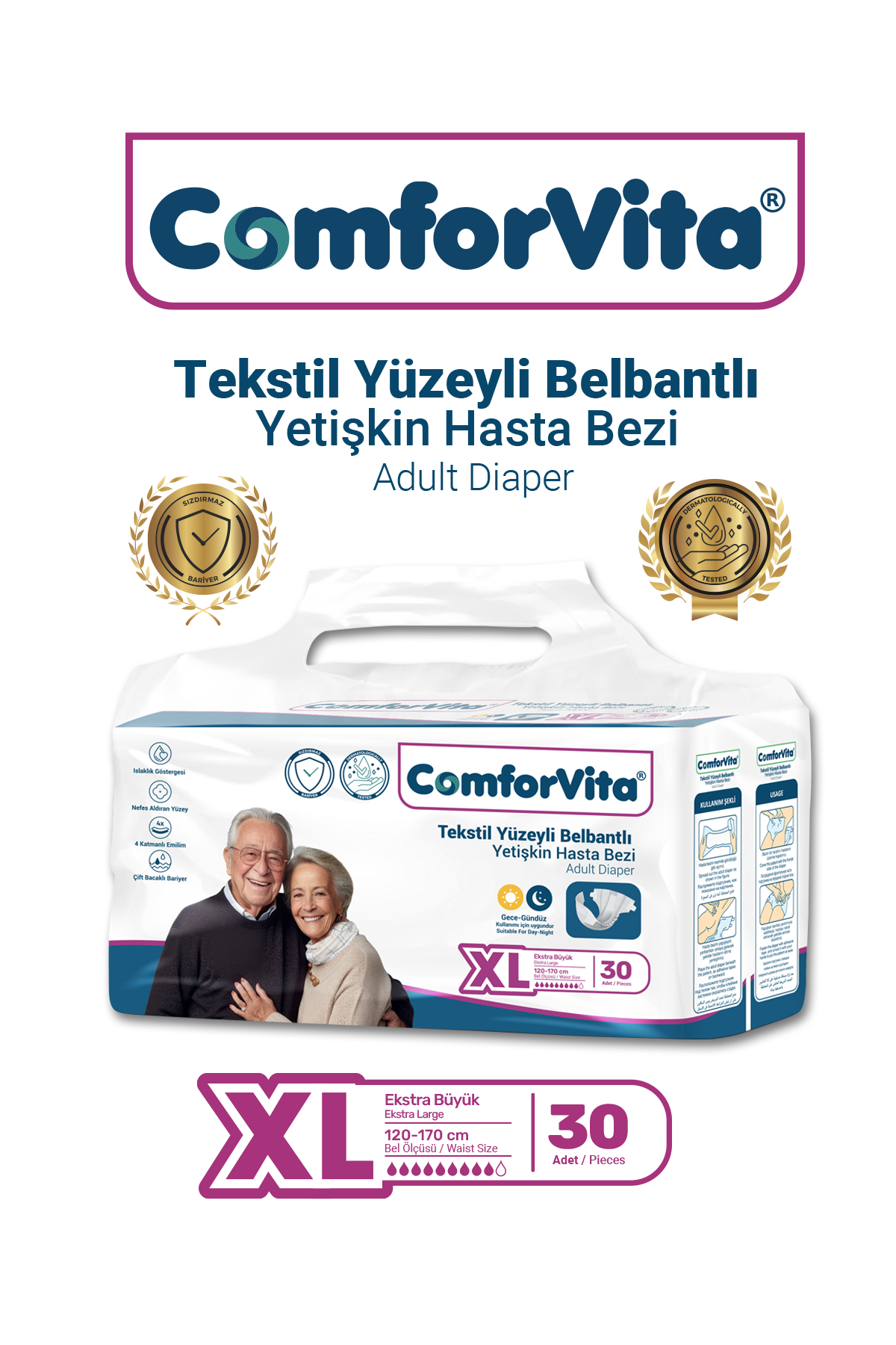 ComforVita Tekstil Yüzeyli Belbantlı 30lu Hasta Bezi - XLarge