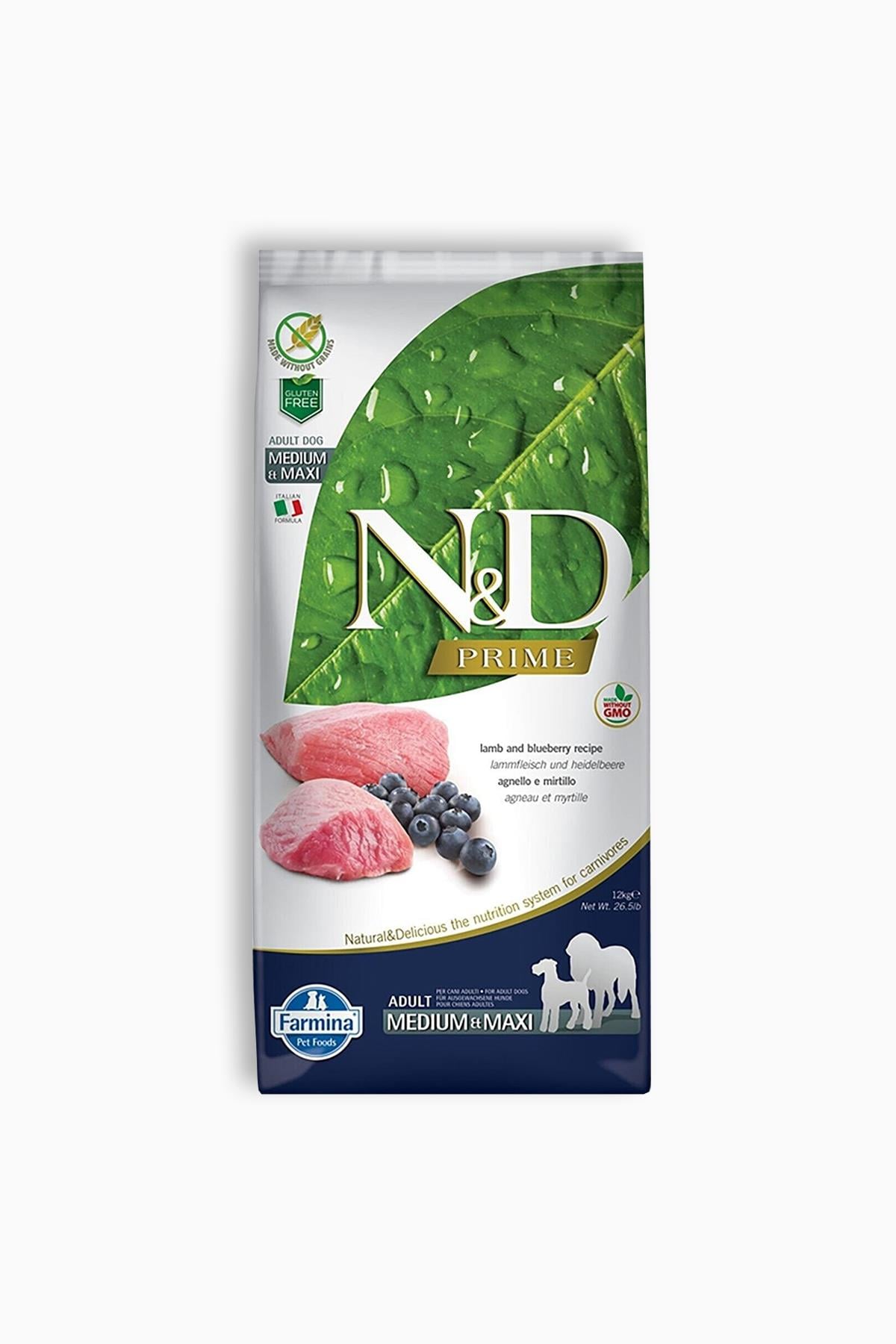 N&D Tahılsız Kuzu Etli Yaban Mersinli Medium Maxi Yetişkin Kuru Köpek Maması 12 Kg
