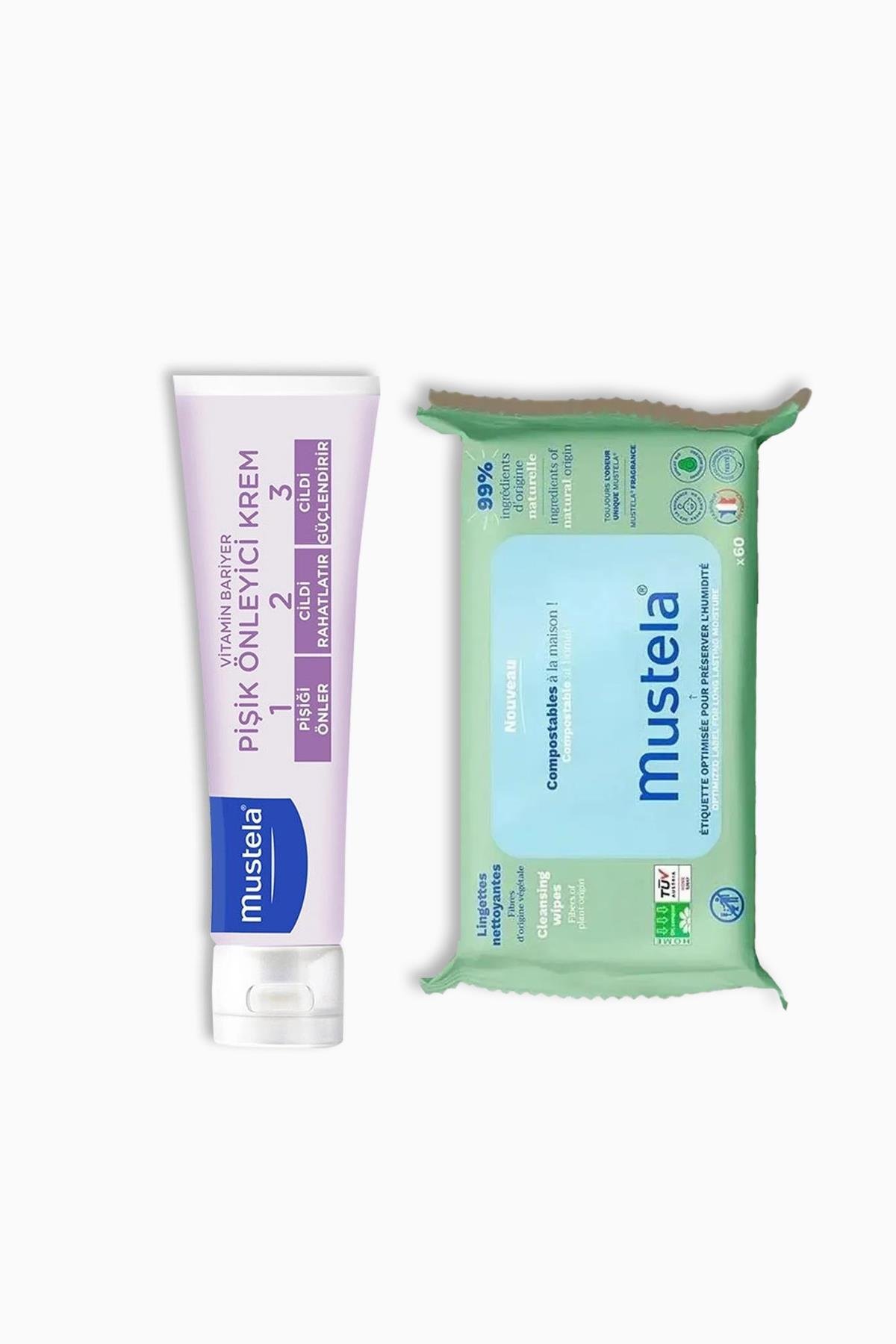 Mustela Vitamin Barrier 1-2-3 Cream 100 ml + Kompost Edilebilir Islak Mendil 60 Yaprak