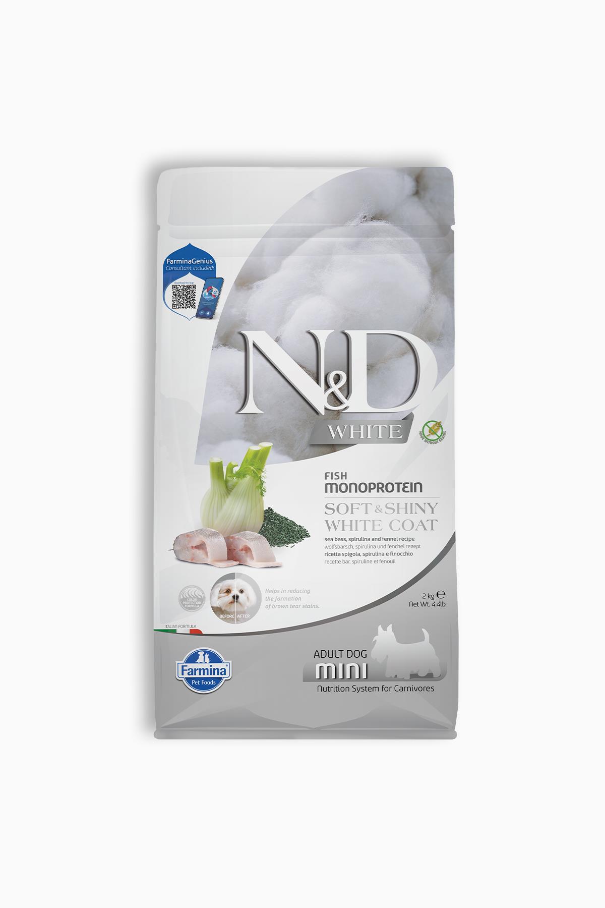 N&D White Dog Levrek, Rezene, Spirulina 2 Kg Mini Beyaz Yetişkin Köpek Maması
