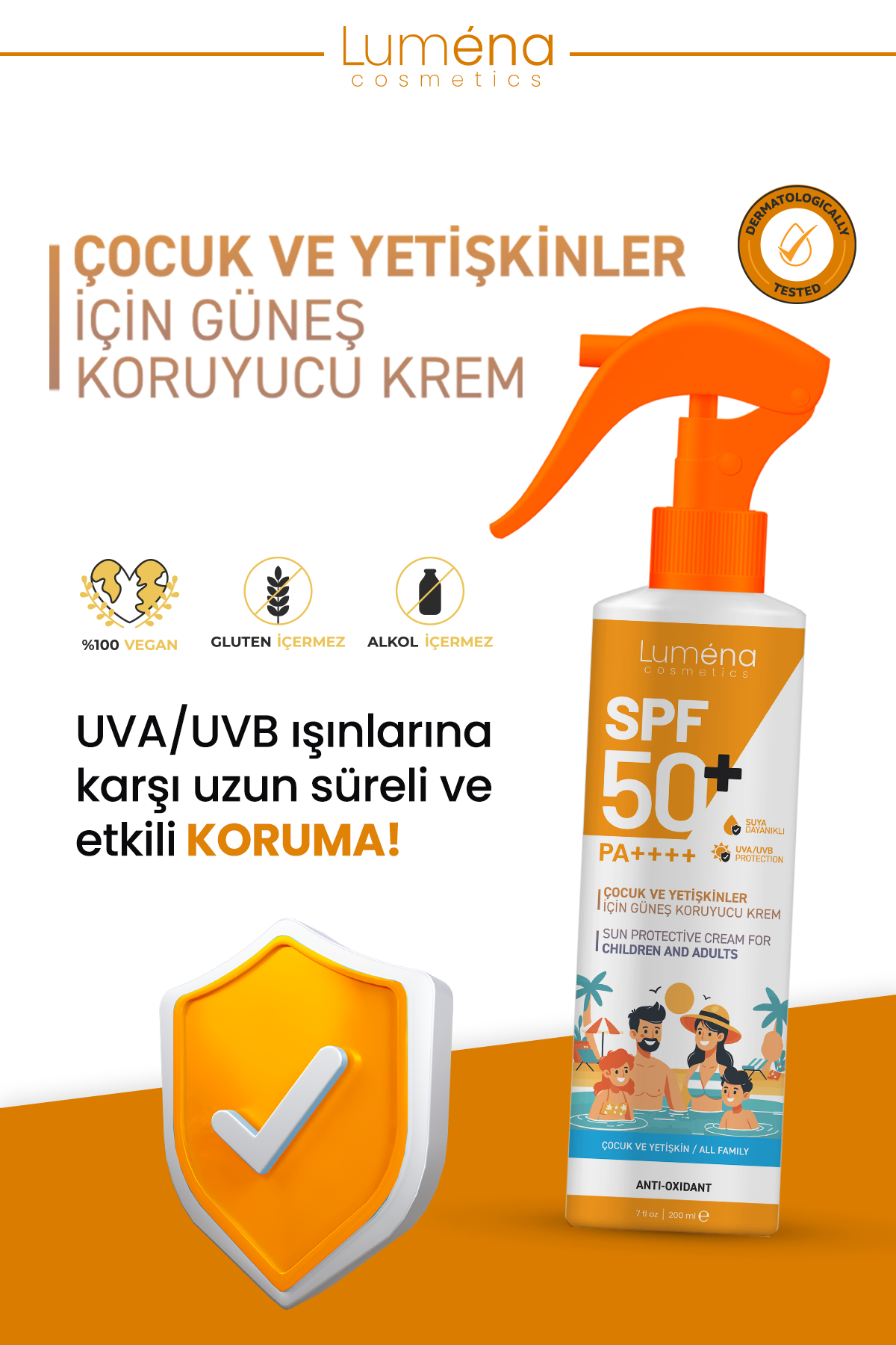 Lumena Çocuk ve Yetişkinler için Yüksek Korumalı Güneş Koruyucu Krem SPF50+ 200 ml