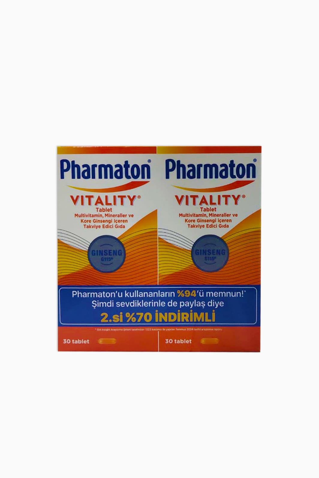 Pharmaton Vitality 30 Tablet Avantajlı 2li Paket - 2.Si %70 İndirimli