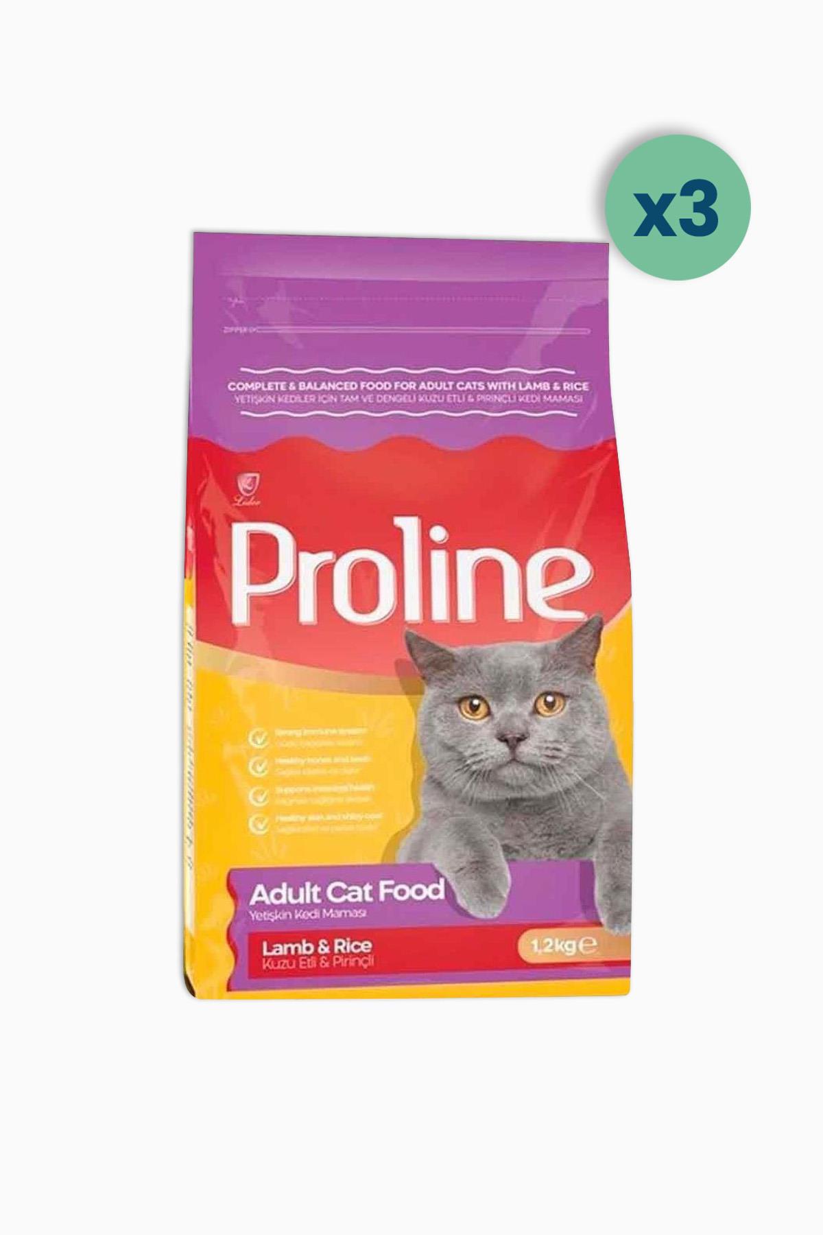 Proline Kuzulu ve Pirinçli Yetişkin Kedi Maması 1,2kg 3 Adet