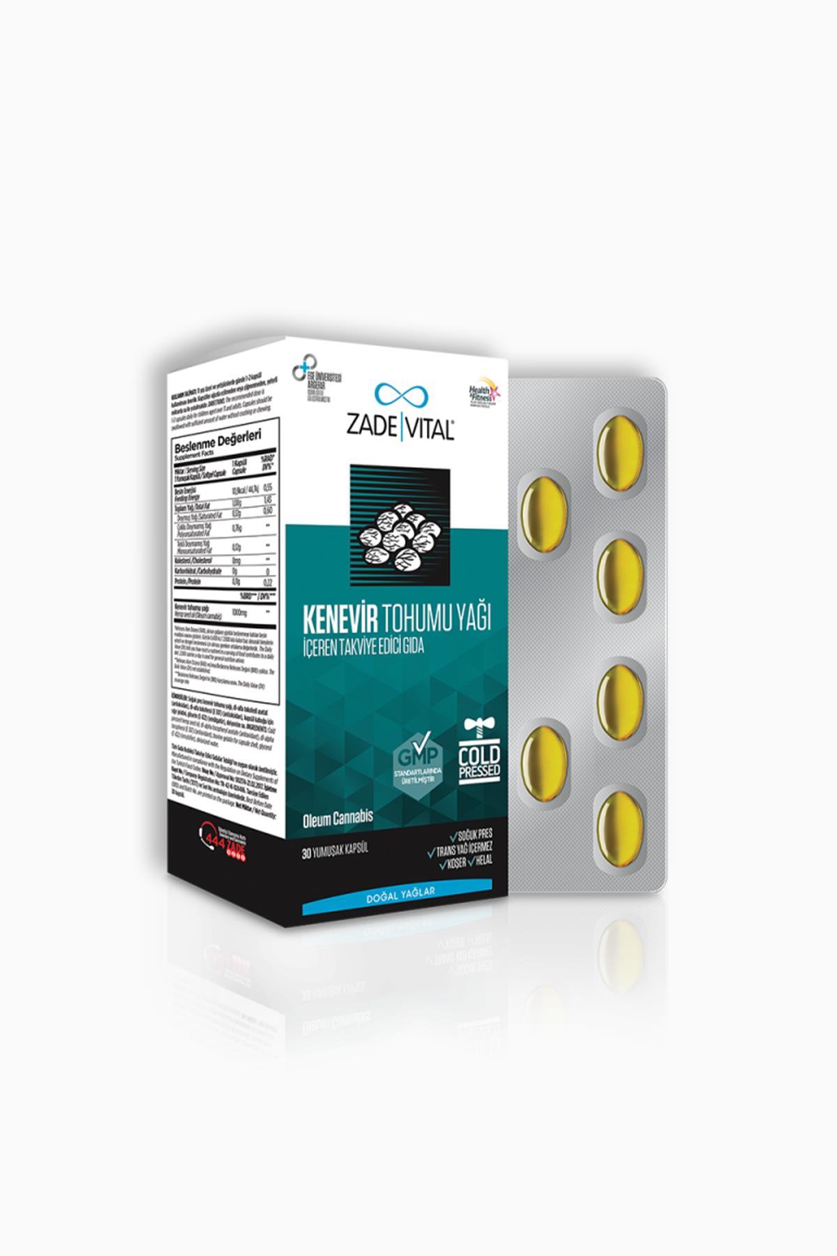 Zade Vital Kenevir Tohumu Yağı 1000 mg 30 Kapsül