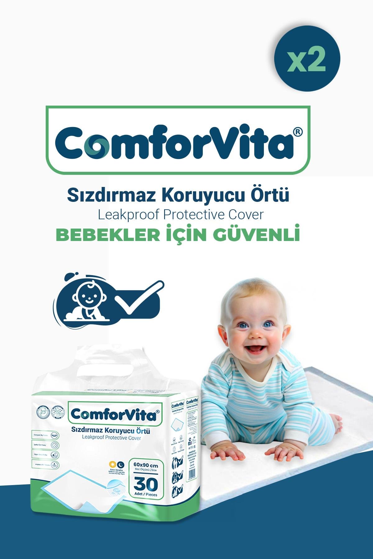 Comforvita   Bebek Alt Değiştirme Örtüsü 60x90 cm 30lu 2 Adet