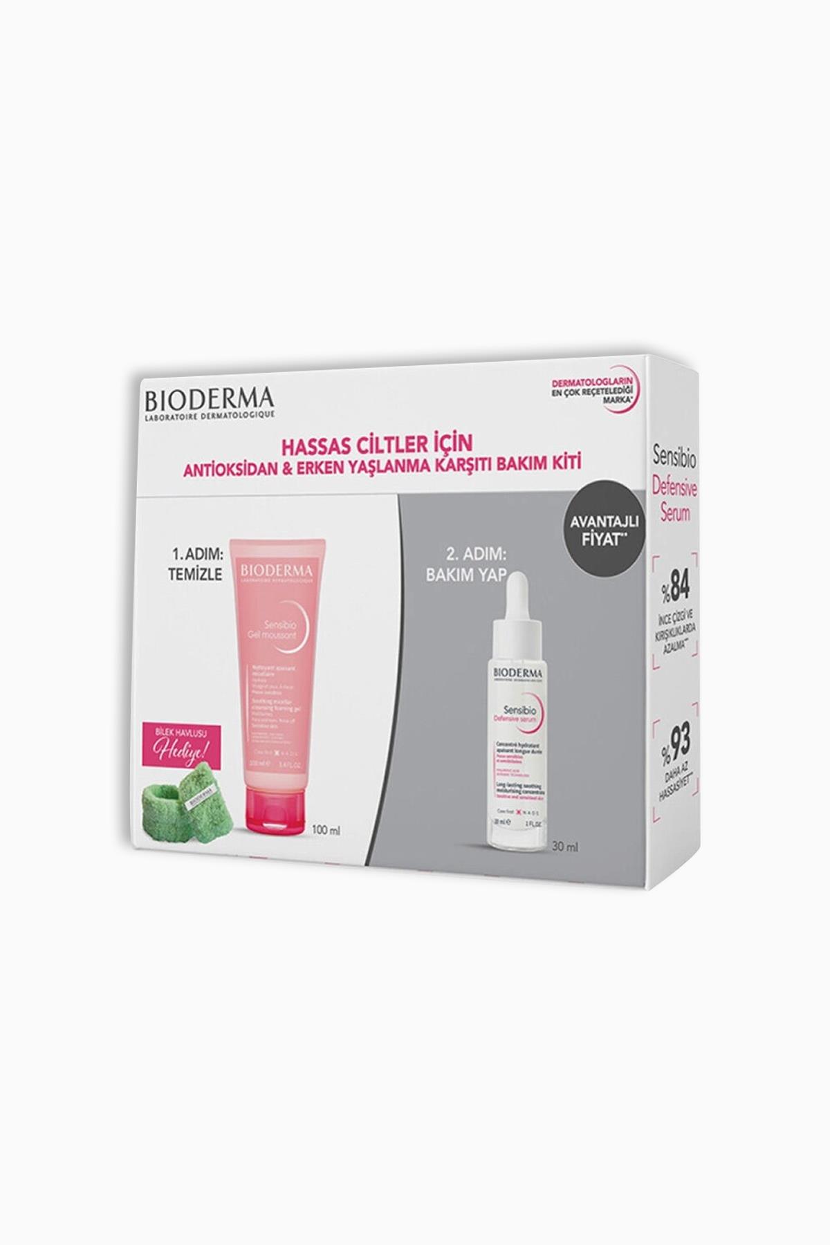 Bioderma Sensibio Foamnig Gel 100 ml + Sensibio Defensive Serum 30 ml + Bilek Havlusu Hediye