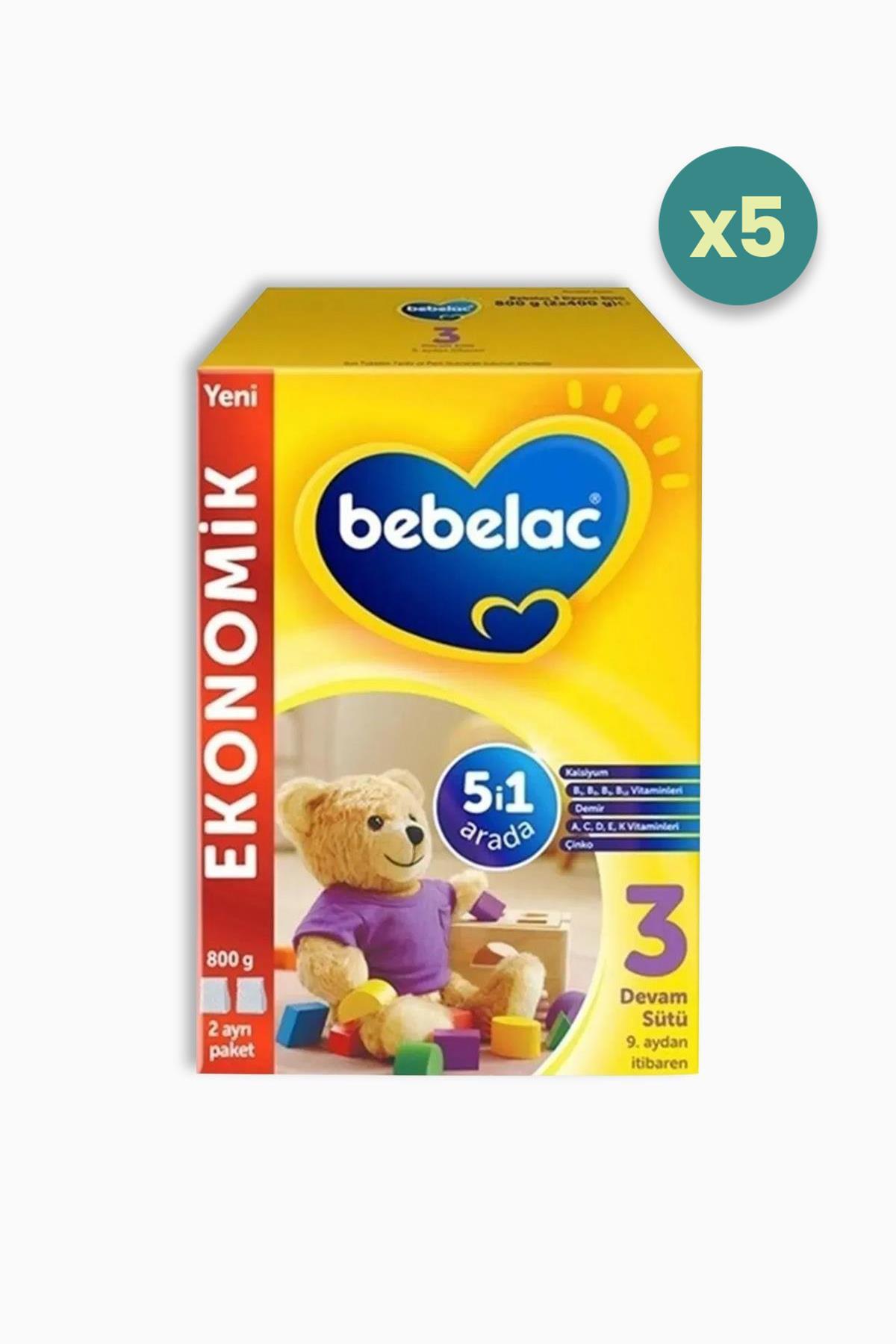 Bebelac 3 Devam Sütü 9 Ay+ 800 gr 5 Adet