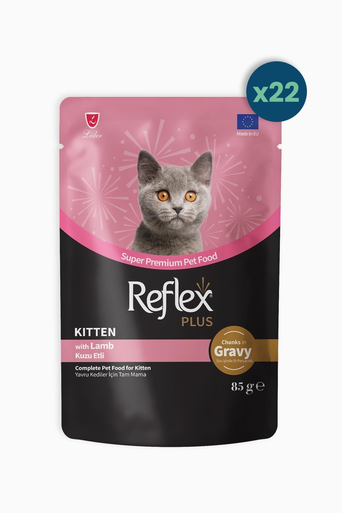 Reflex Plus Gravy Kuzu Etli 85 gr 22li Yavru Kedi Yaş Maması