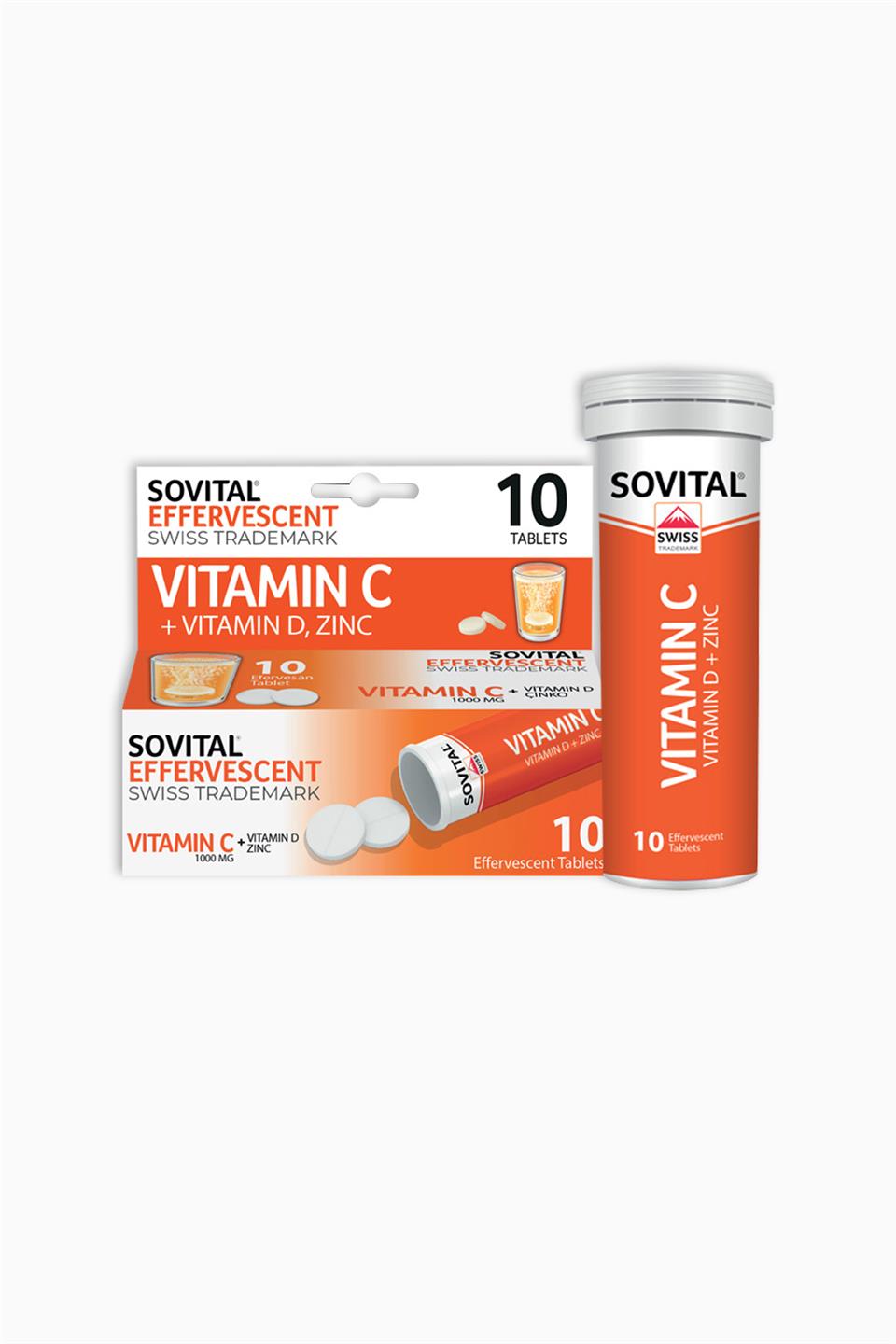 Sovital Premium Vitamin C & Vitamin D + Zinc 10 Efervesan Tablet