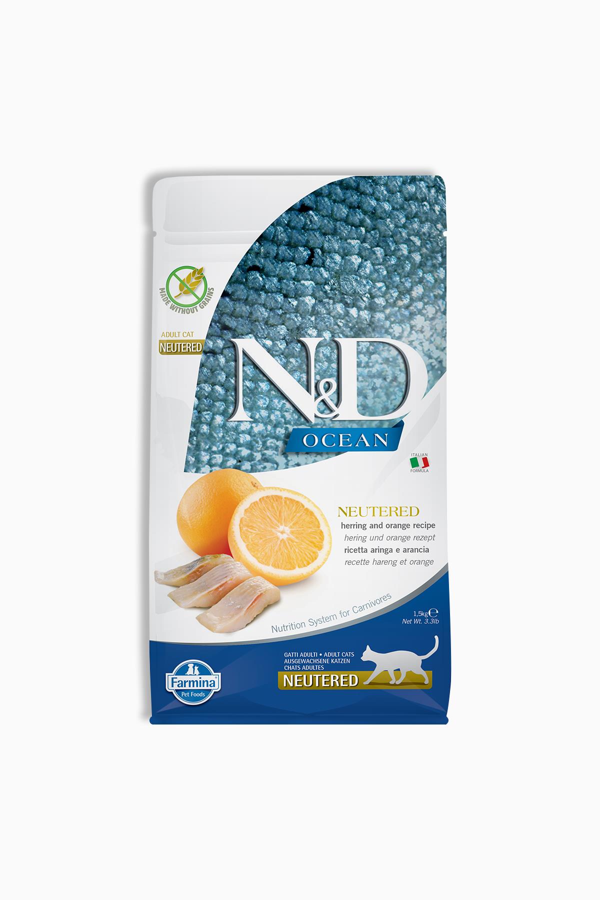 N&D Ocean Ringa Balığı & Portakal Kısırlaştırılmış Yetişkin 1,5 Kg