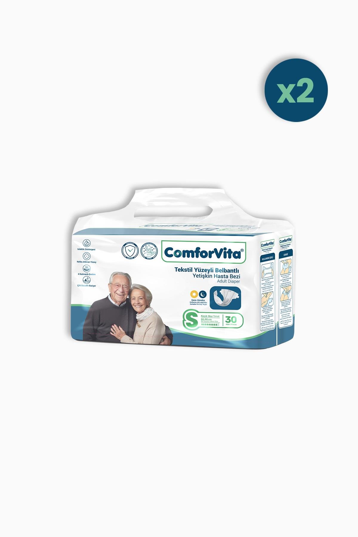ComforVita Tekstil Yüzeyli Belbantlı 30lu Hasta Bezi 2 Adet- Small