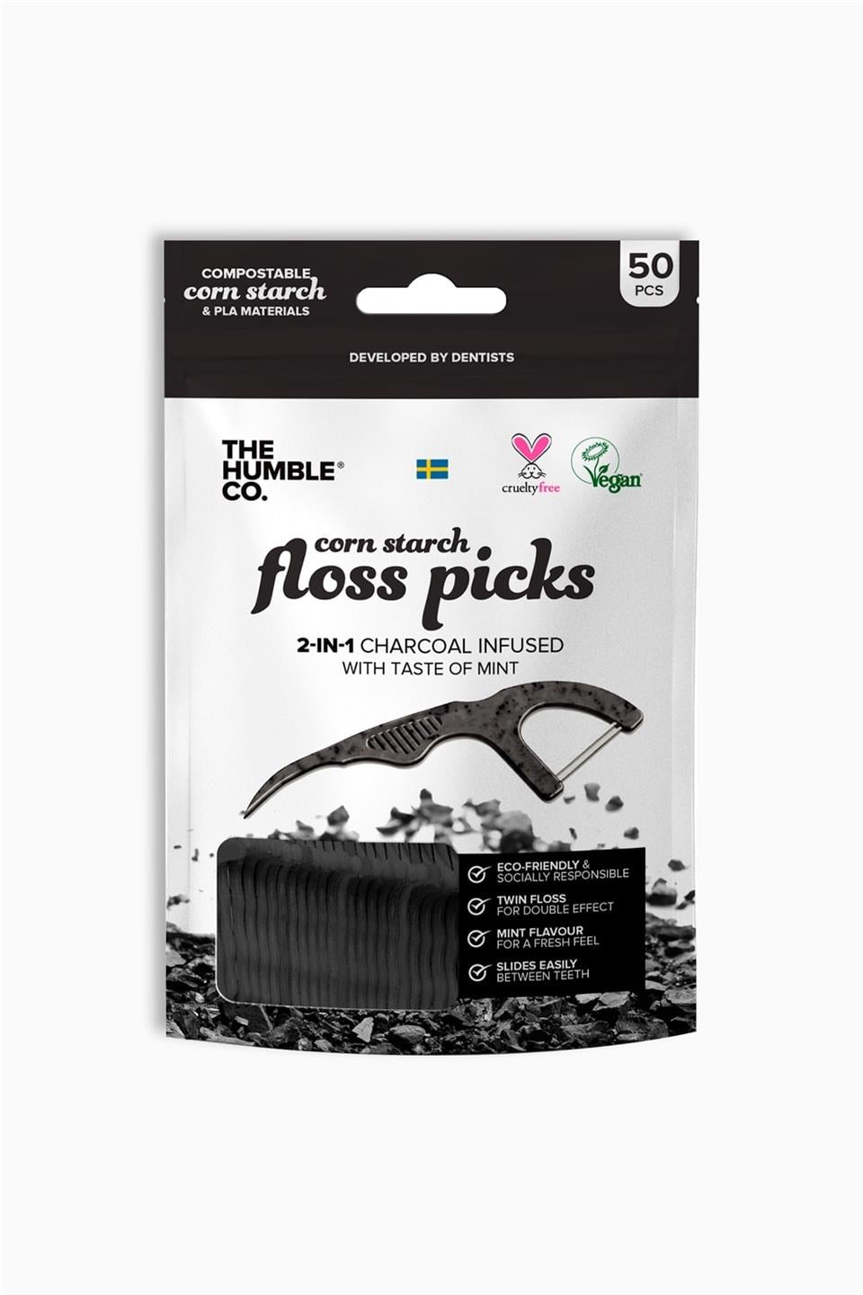 Floss Pick - Kürdanlı diş ipi - kömür nane