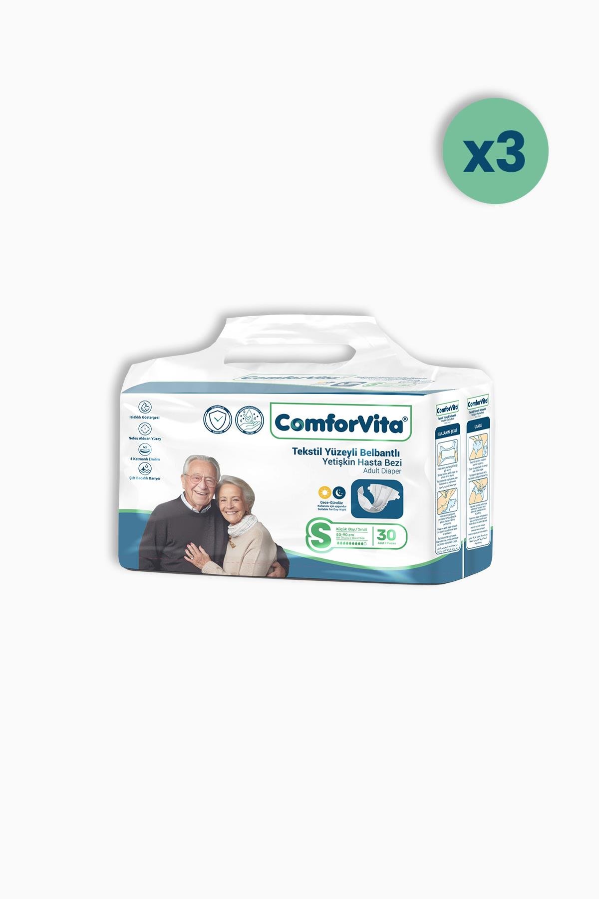 ComforVita Tekstil Yüzeyli Belbantlı 30lu Hasta Bezi 3 Adet- Small