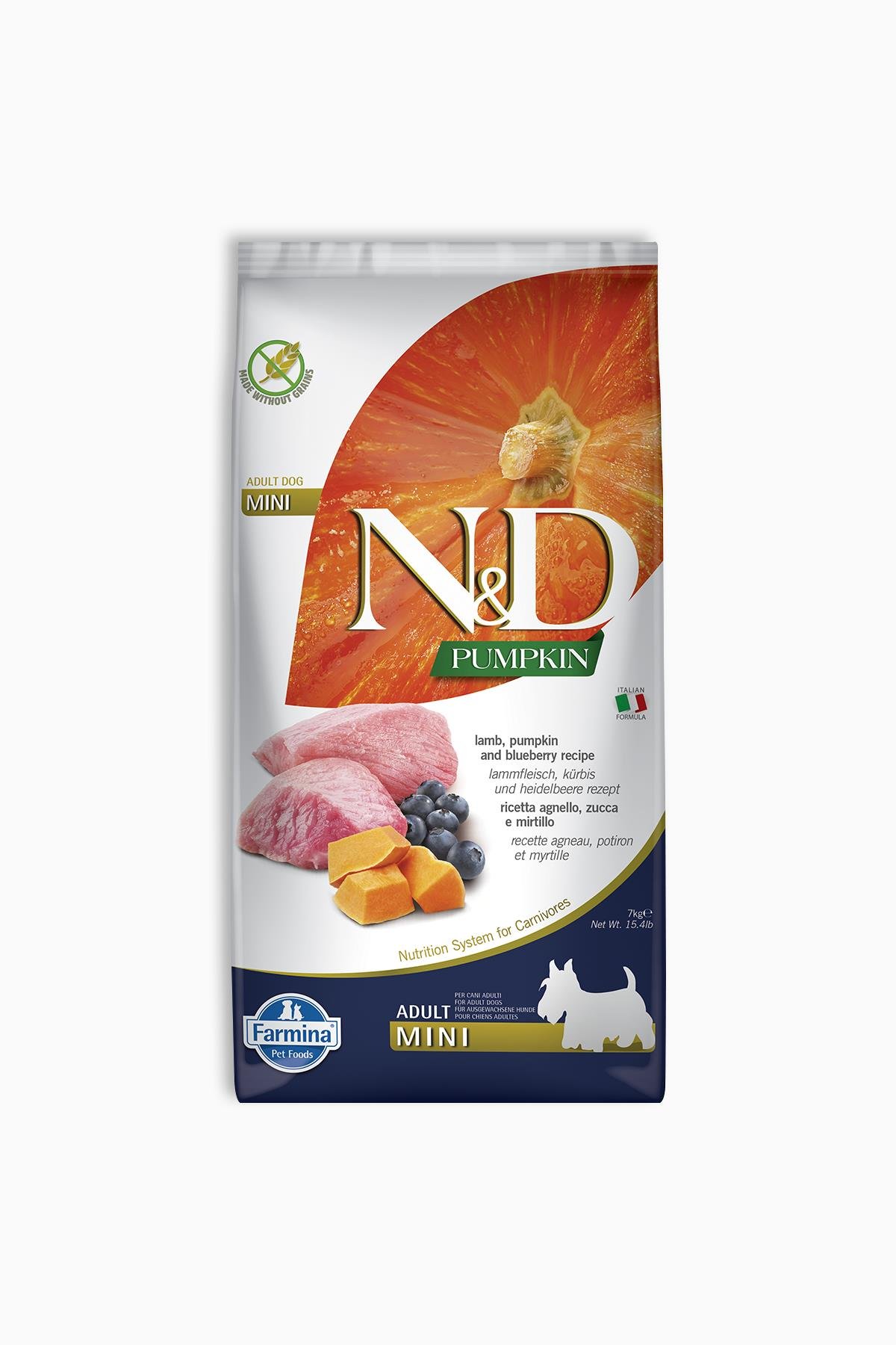 N&D Pumpkin Tahılsız Kuzu & Yaban mersini Yetişkin Mını 7 Kg