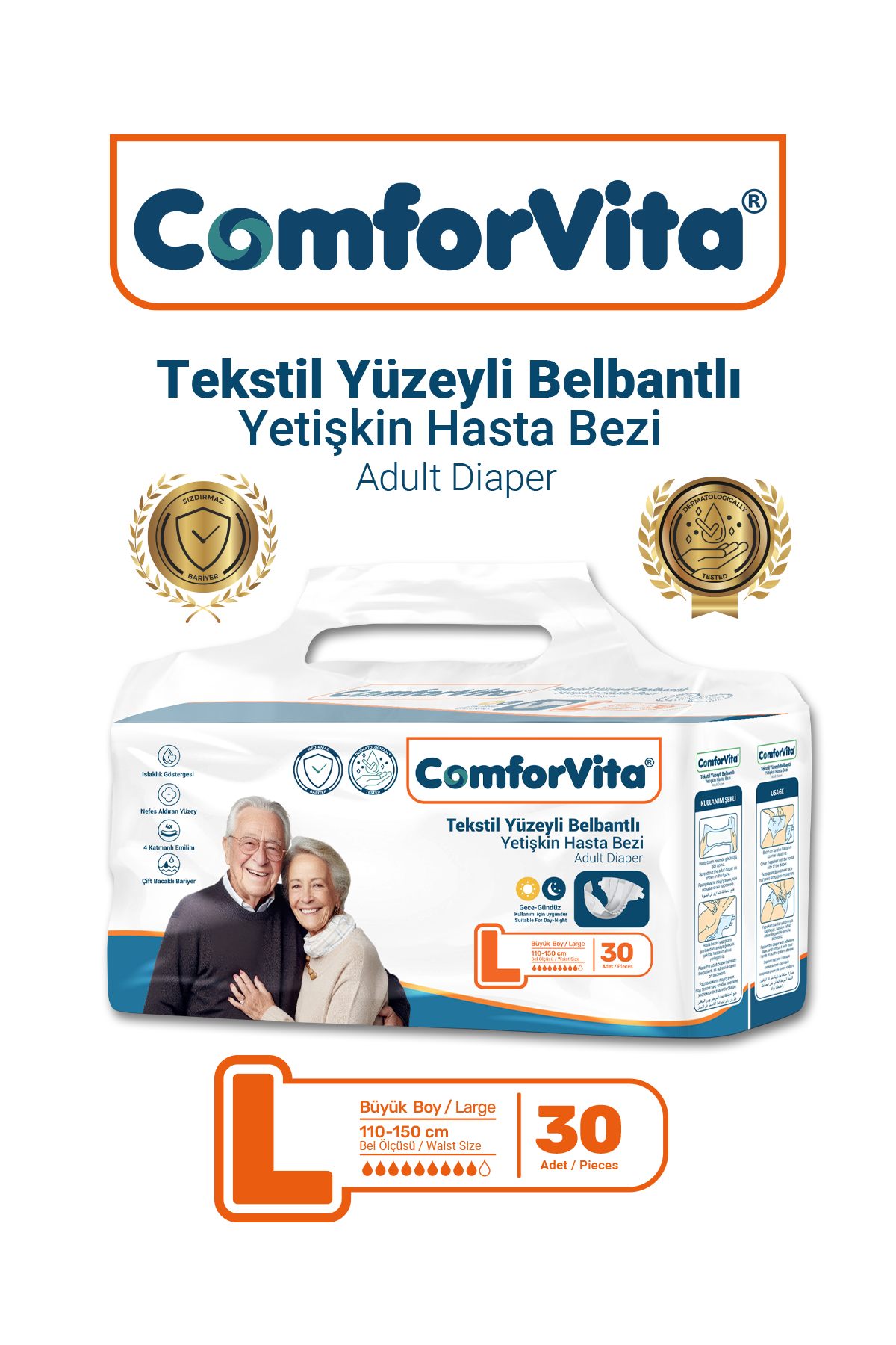 ComforVita Tekstil Yüzeyli Belbantlı 30lu Hasta Bezi - Large