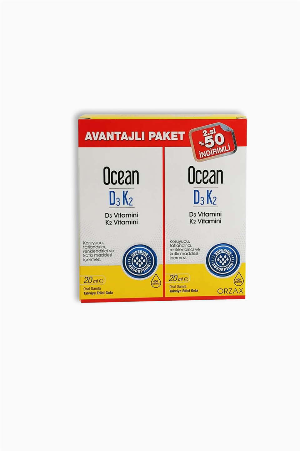 Ocean D3K2 Damla 20 ml + 2. %50 İndirimli | Orzax | Ocean D3K2 Damla 20 ml + 2. %50 İndirimli