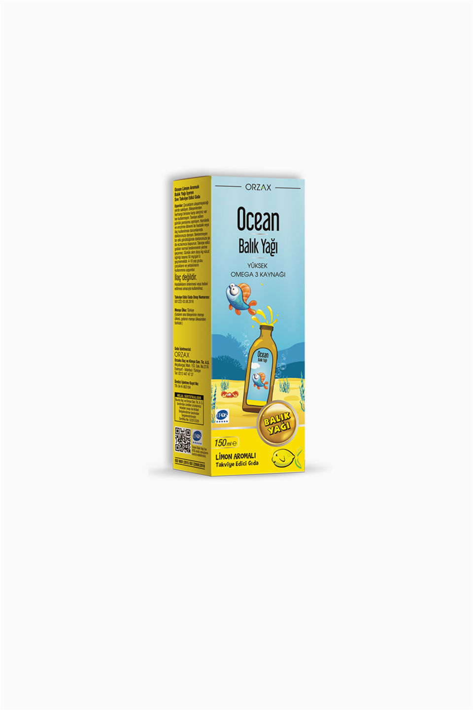 Ocean Omega 3 Limonlu Balık Yağı Şurubu 150 ml | Orzax | Ocean Omega 3 Limonlu Balık Yağı Şurubu 150 ml