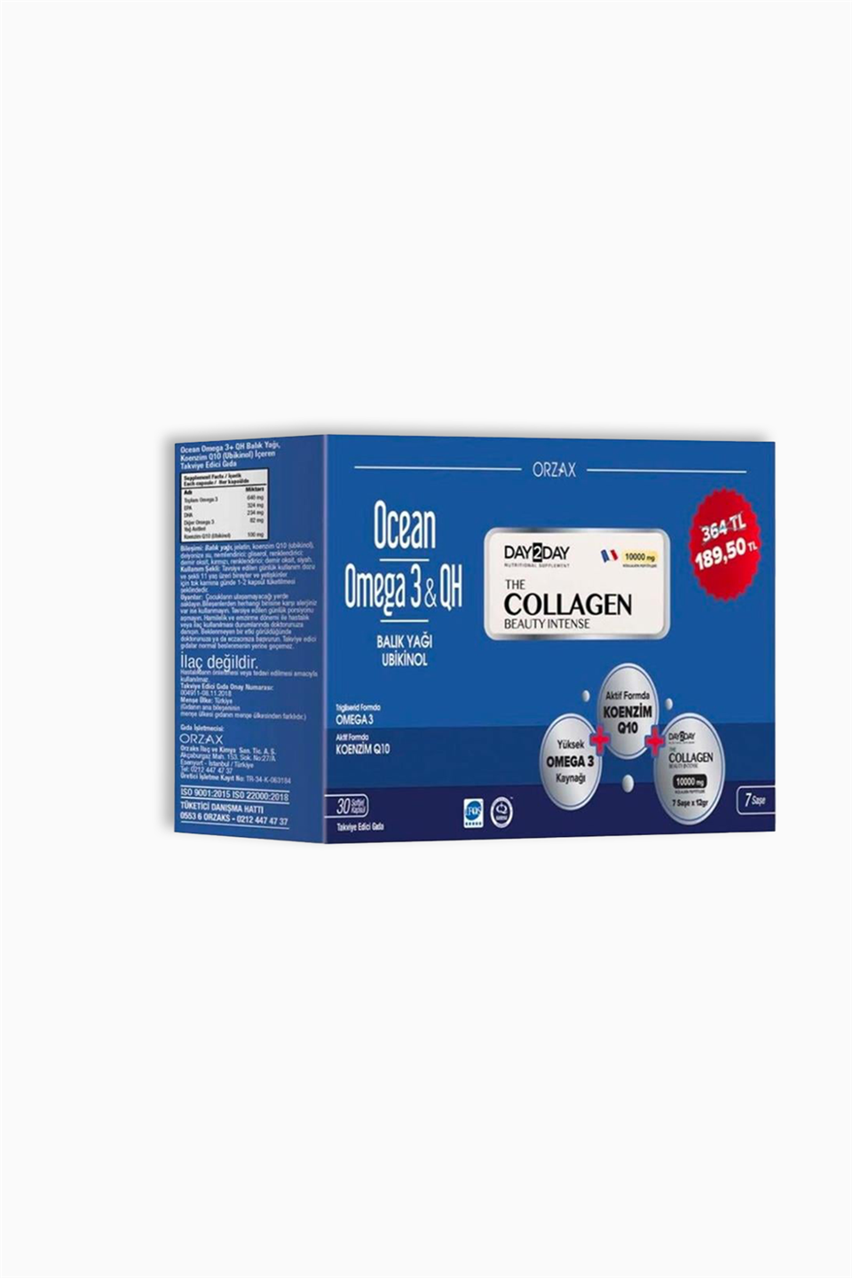 Ocean Omega 3 & QH 30 Kapsül + Day2Day The Collagen Beauty Intense 7 Saşe | Orzax | Ocean Omega 3 & QH 30 Kapsül + Day2Day The Collagen Beauty İntense 7 Saşe