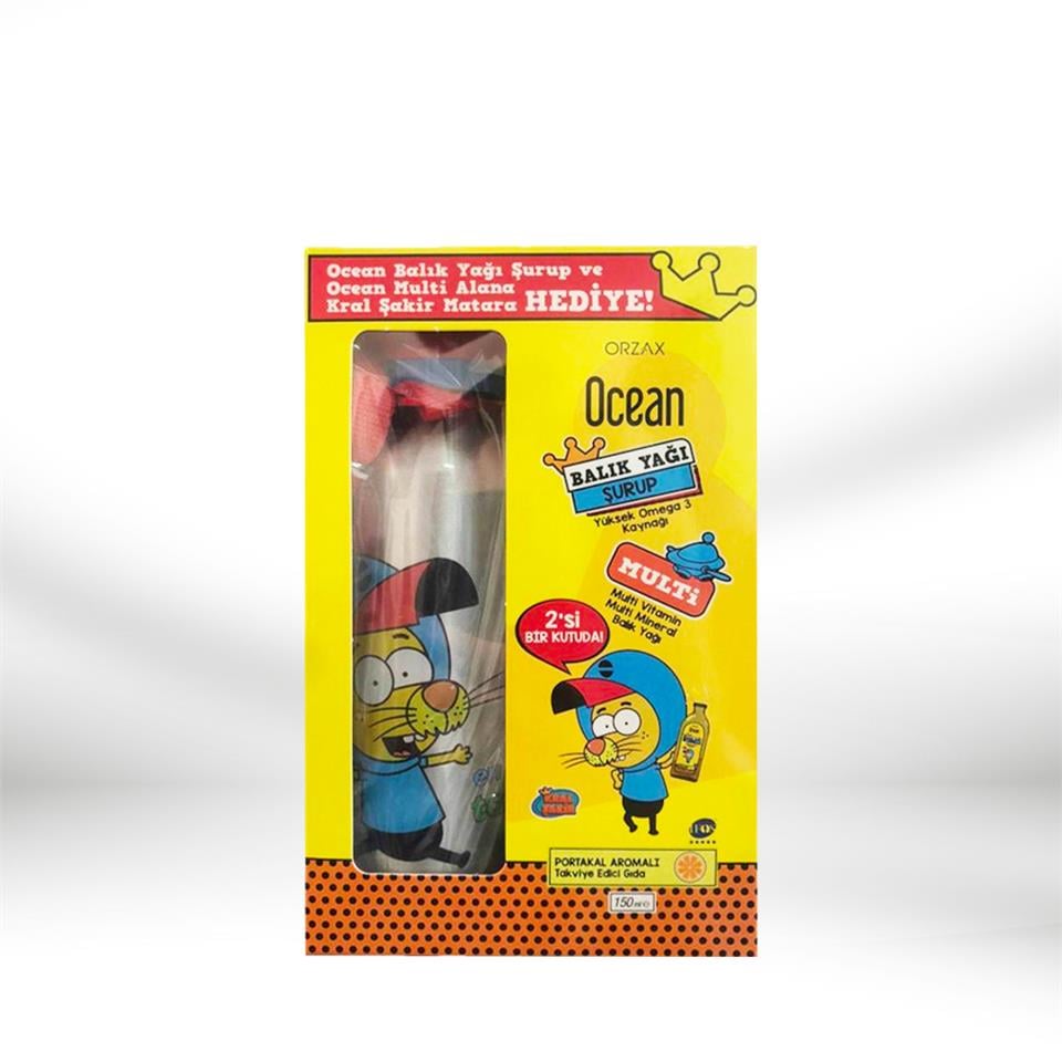 Orzax Ocean Omega 3 Portakallı Balık Yağı Şurubu ve Multi 150 ml - Kral Şakir Matara Hediyeli | Orzax | Orzax Ocean Omega 3 Portakallı Balık Yağı Şurubu ve Multi 150 ml - Kral Şakir Matara Hediyeli