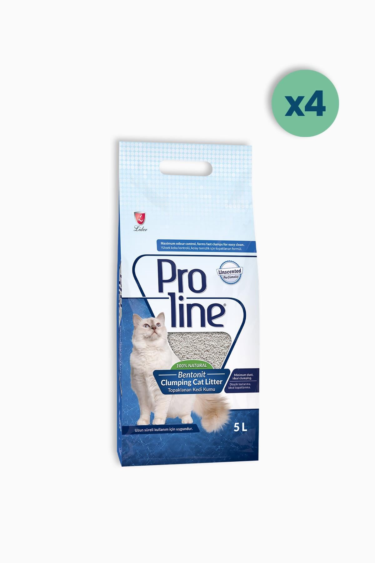 Proline Bentonit Doğal Kokusuz Kedi Kumu 5 Litre 4 Adet | Proline | Proline Bentonit Doğal Kokusuz Kedi Kumu 5 Litre 4 Adet