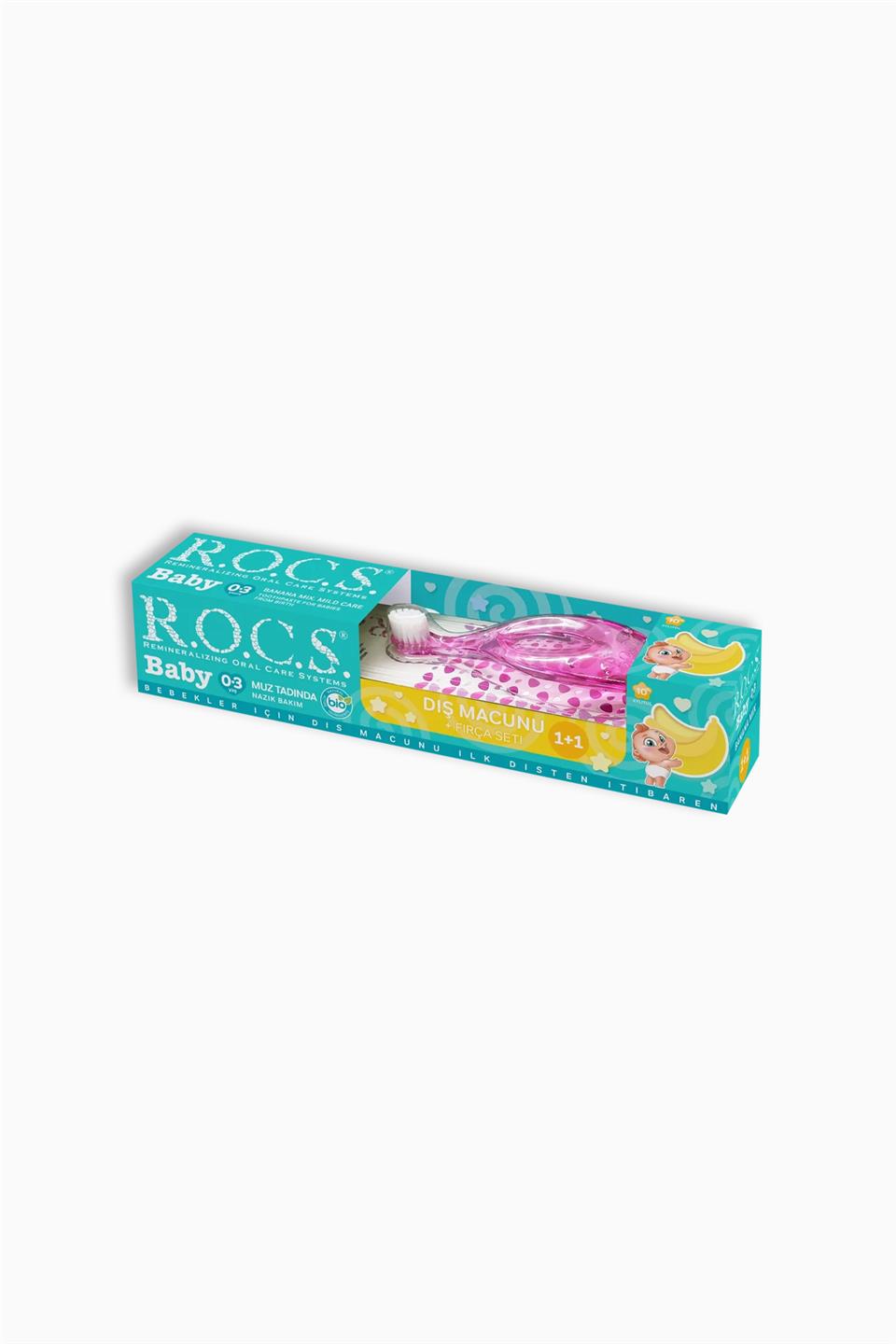 Rocs Baby 0-3 Yaş Muz Püresi Tadında Diş Macunu 45 Gr + Diş Fırçası Seti - Mor | Rocs | Rocs Baby 0-3 Yaş Muz Püresi Tadında Diş Macunu 45 Gr + Diş Fırçası Seti - Mor