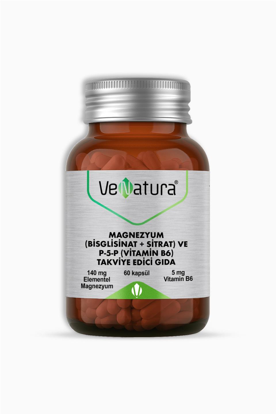 VeNatura Magnezyum (Bisglisinat+Sitrat) ve P5P (Vitamin B6) 60 Kapsül