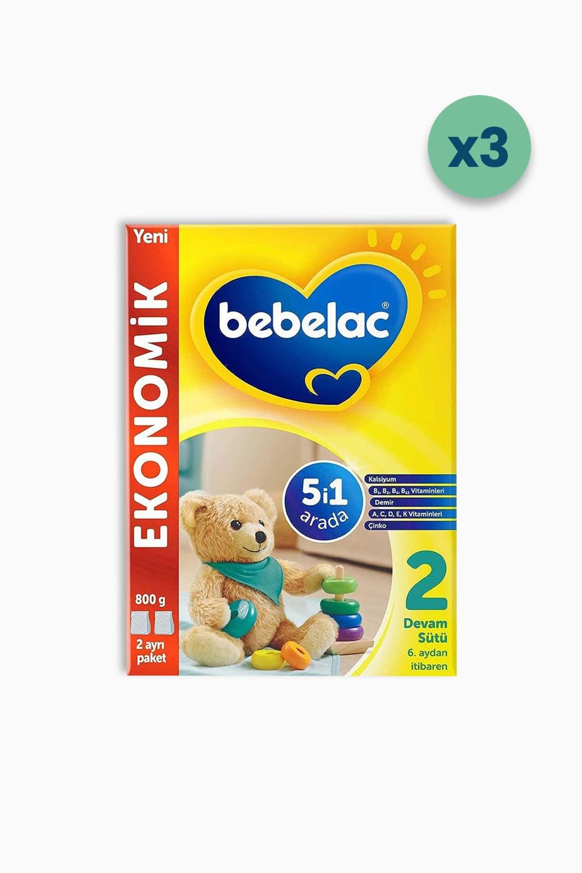Bebelac 2 Numara Devam Sütü 800 gr 3 Adet