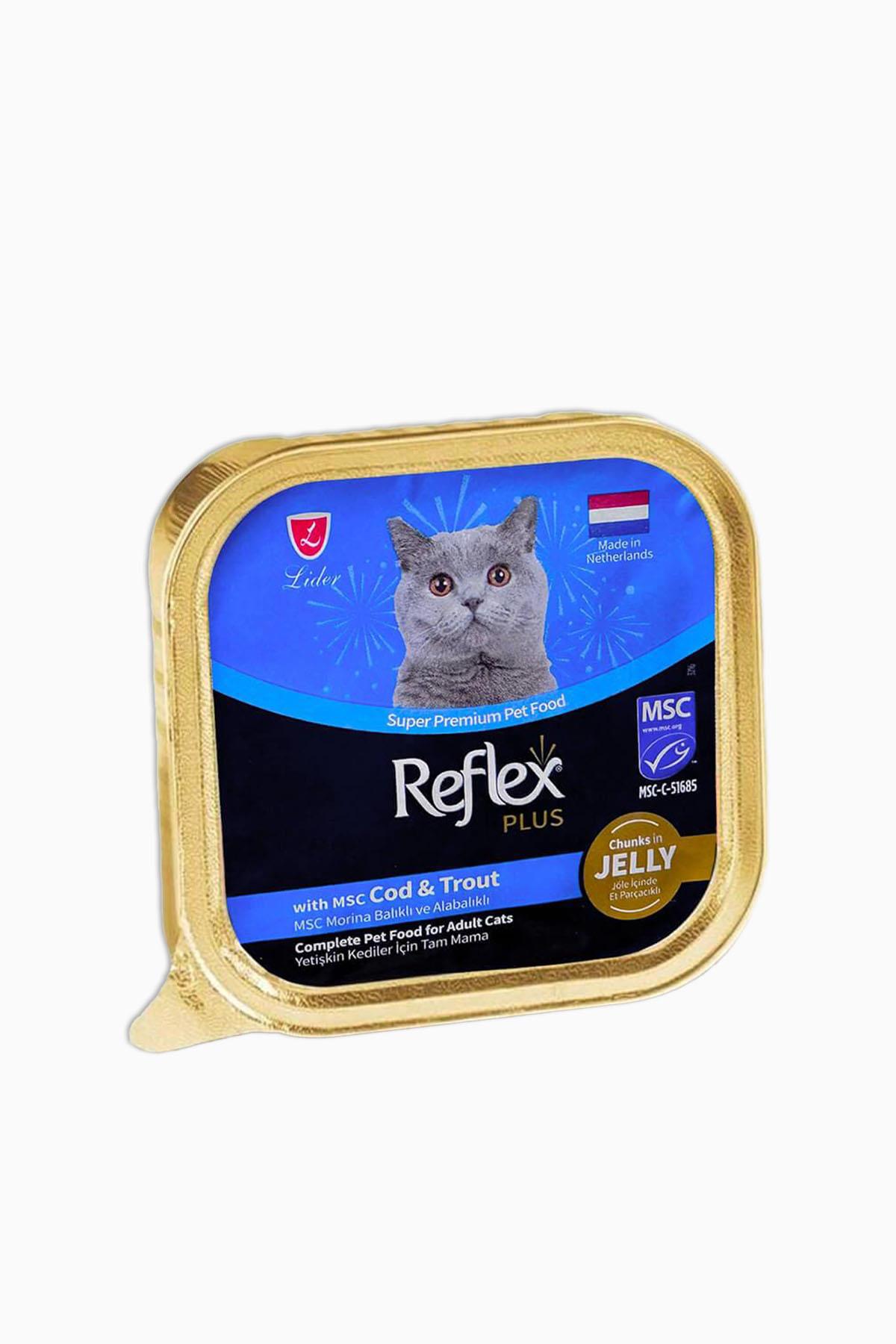 Reflex Plus Jöle İçinde Et Parçacıklı Balıklı Ve Alabalıklı Yetişkin Kedi Maması 85 Gr