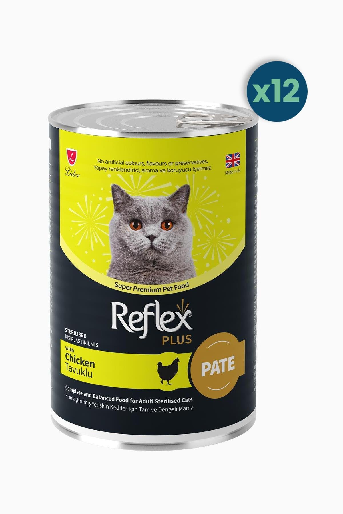 Reflex Plus Pate İçinde Et Parçacıklı Tavuklu Kısırlaştırılmış Kedi Konservesi 395 Gr (12 Adet)