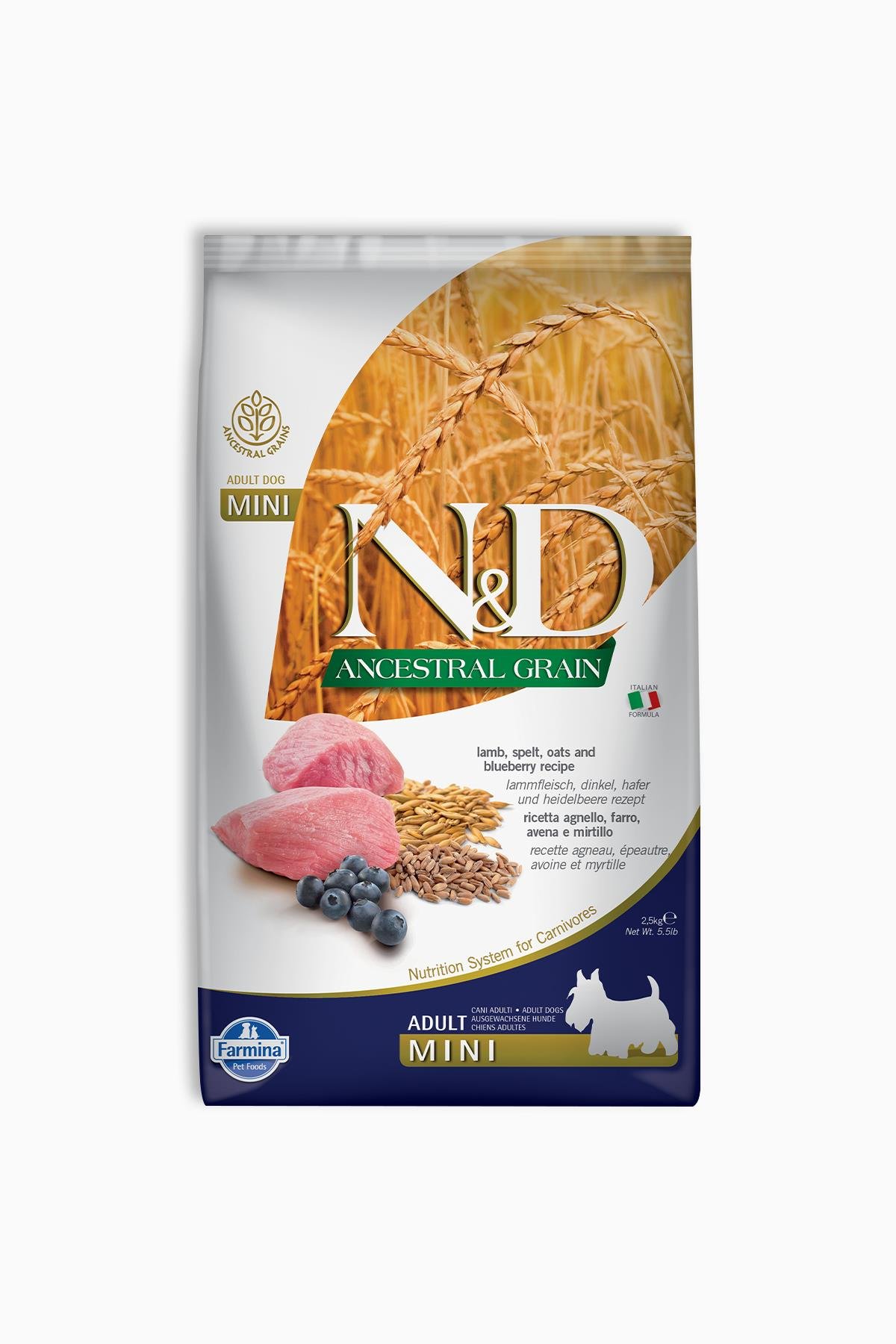 N&D Ancestral Grain Düşük Tahıllı Kuzu Etli ve Yaban Mersinli 2.5 kg Küçük Irk Yetişkin Köpek Maması