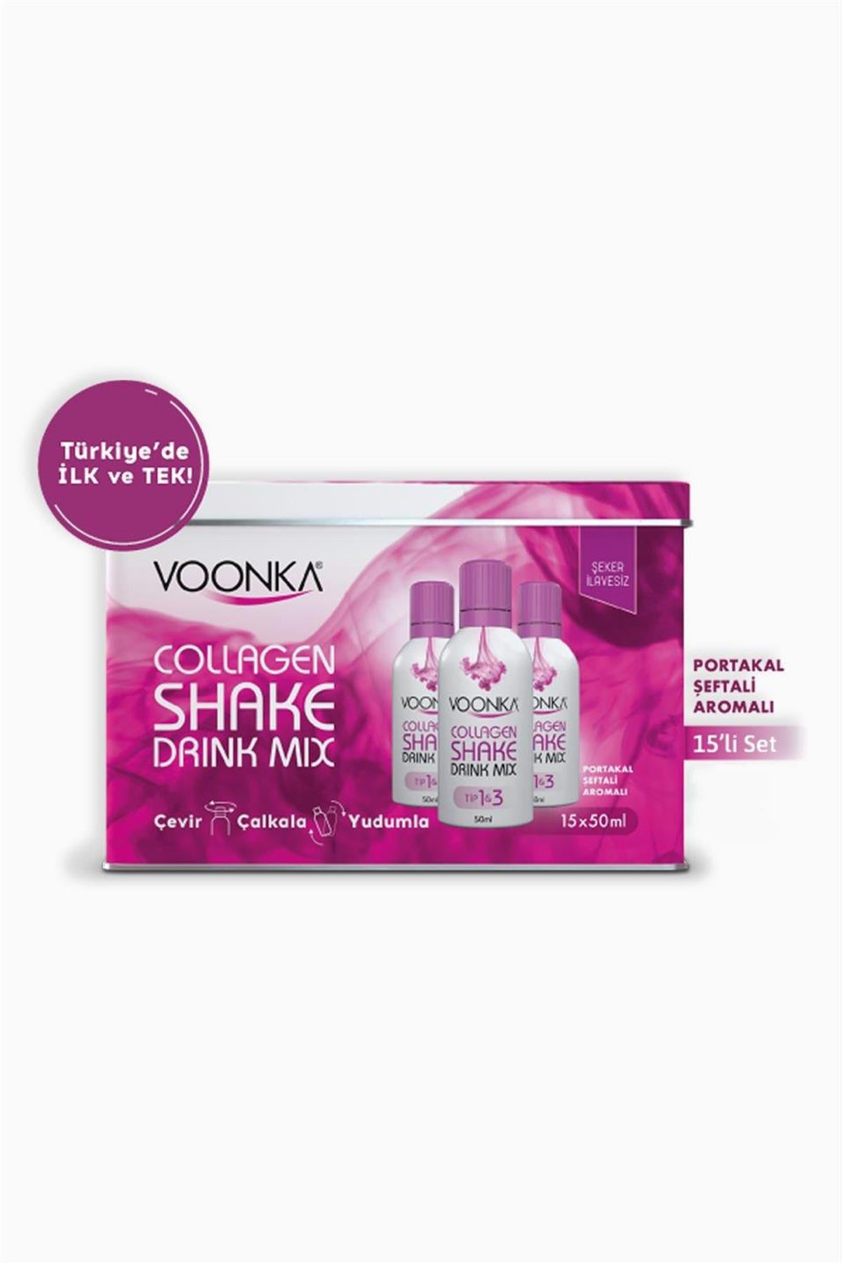 Voonka Beauty Collagen Shake Drink Mix Portakal Şeftali Aromalı 15 x 50 ml