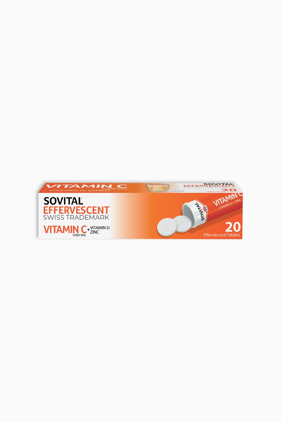 Sovital  Premium Vitamin C & Vitamin D + Zinc 20 Efervesan Tablet