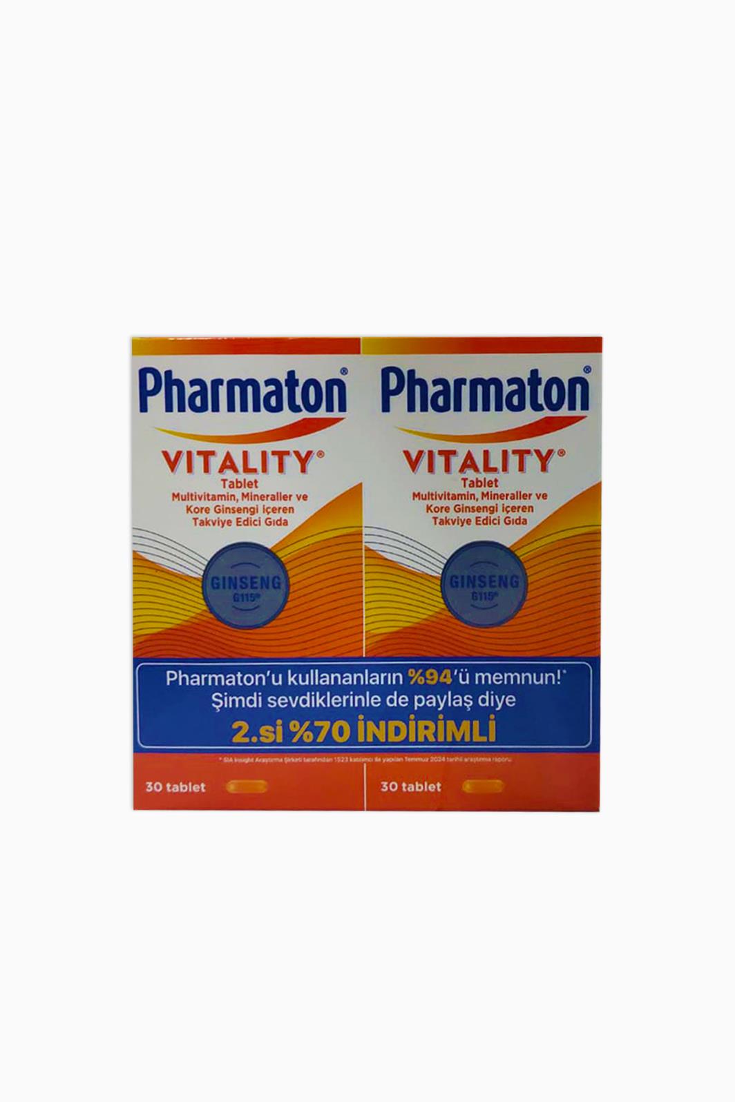 Pharmaton Vitality 30 Tablet Avantajlı 2'li Paket - 2.Si %70 İndirimli
