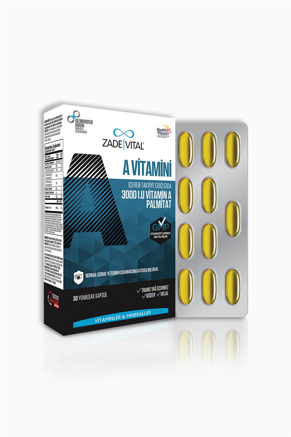Zade Vital A Vitamini 500 mg 30 Kapsül
