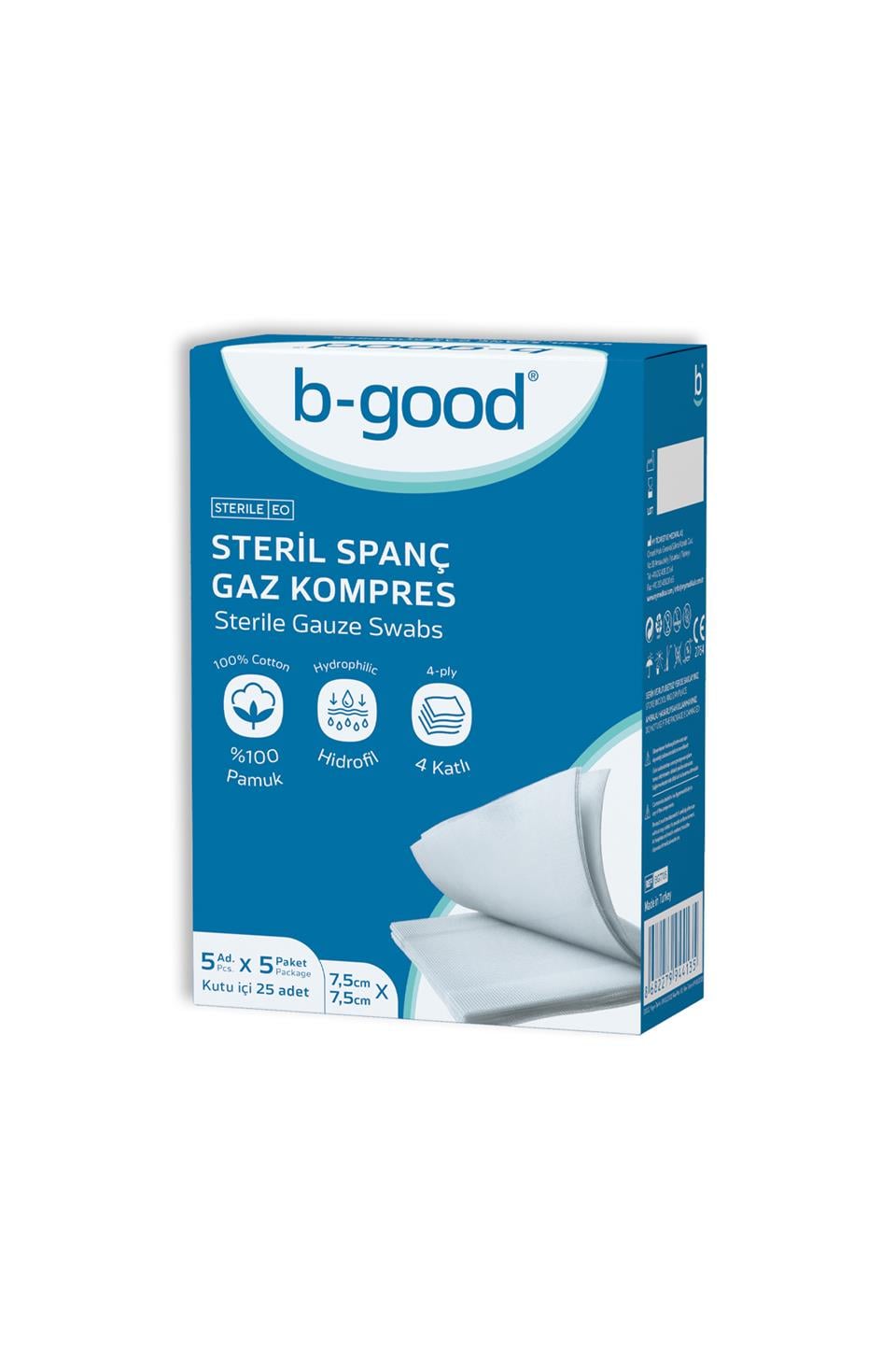 B-Good Gaz Kompres 7,5Cm X 7,5Cm 25'Li