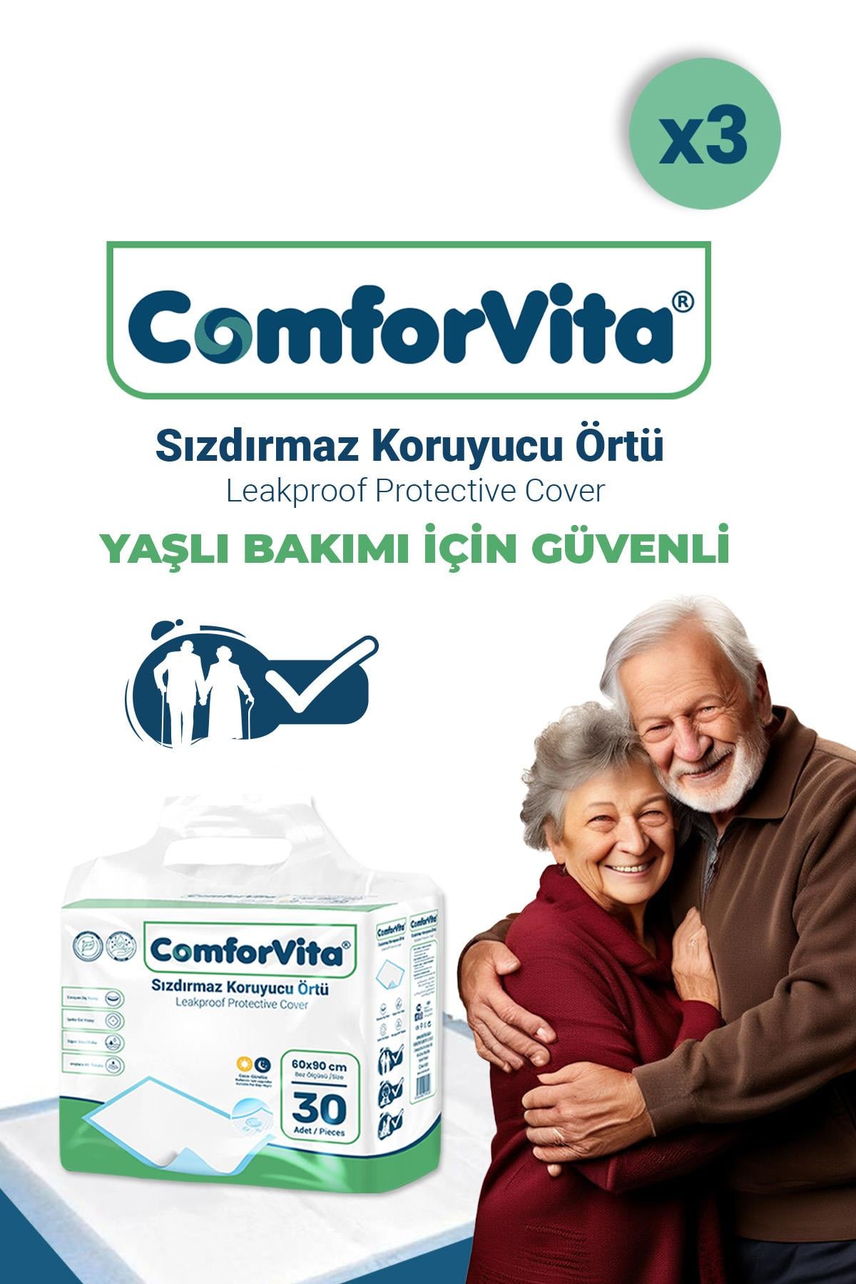 Comforvita Hasta Altı Yatak Koruyucu Sızdırmaz Örtü 60x90 cm 30'lu 3 Adet