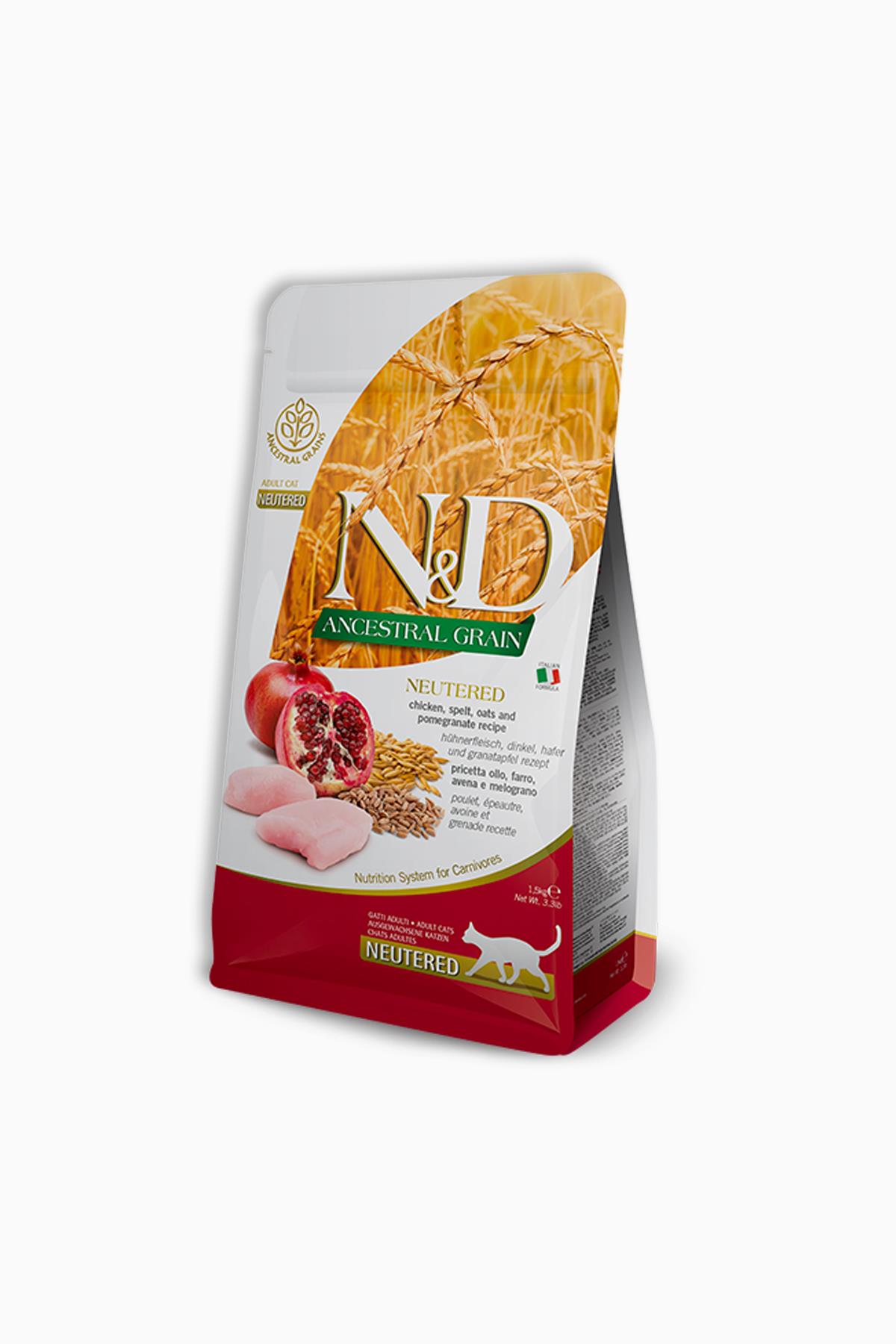 N&D Düşük Tahıllı Tavuk ve Narlı Kısırlaştırılmış Kedi Maması 1,5 kg