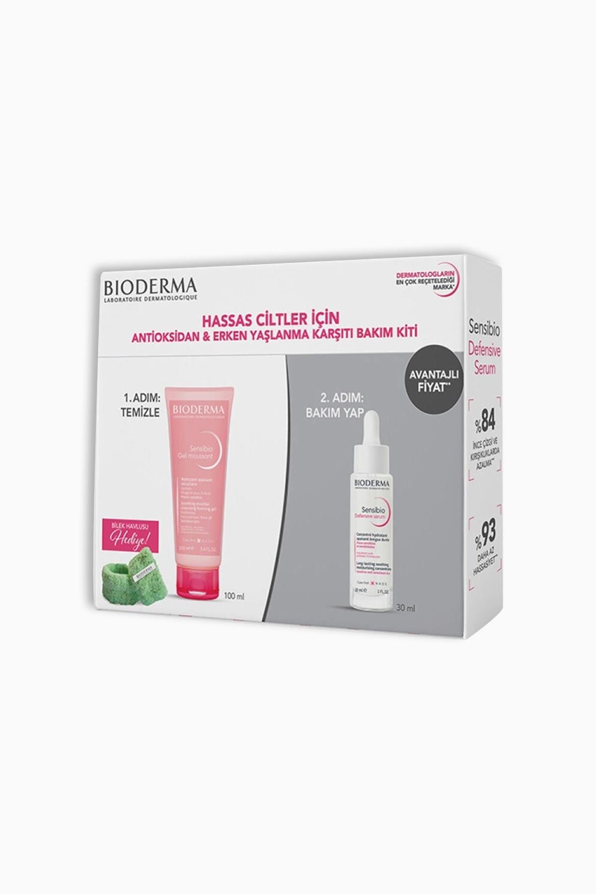 Bioderma Sensibio Foamnig Gel 100 ml + Sensibio Defensive Serum 30 ml + Bilek Havlusu Hediye