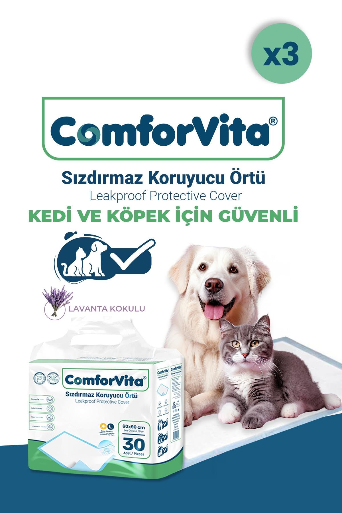Comforvita Kedi & Köpek Çiş Pedi 60x90 cm 30'lu 3 Adet