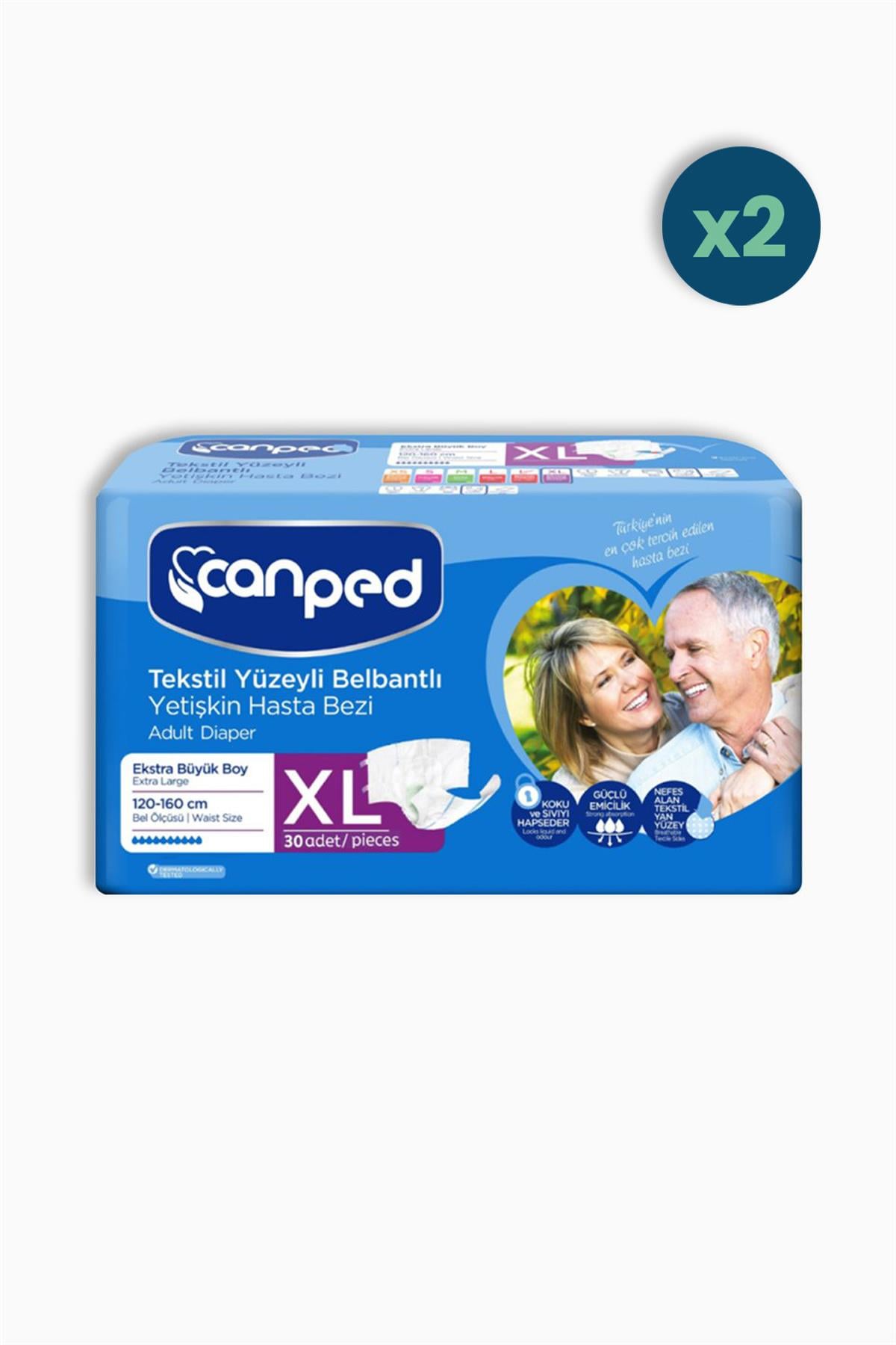 Canped Tekstil Yüzey Belbantlı Hasta Bezi xLarge 30'lu 2 Adet