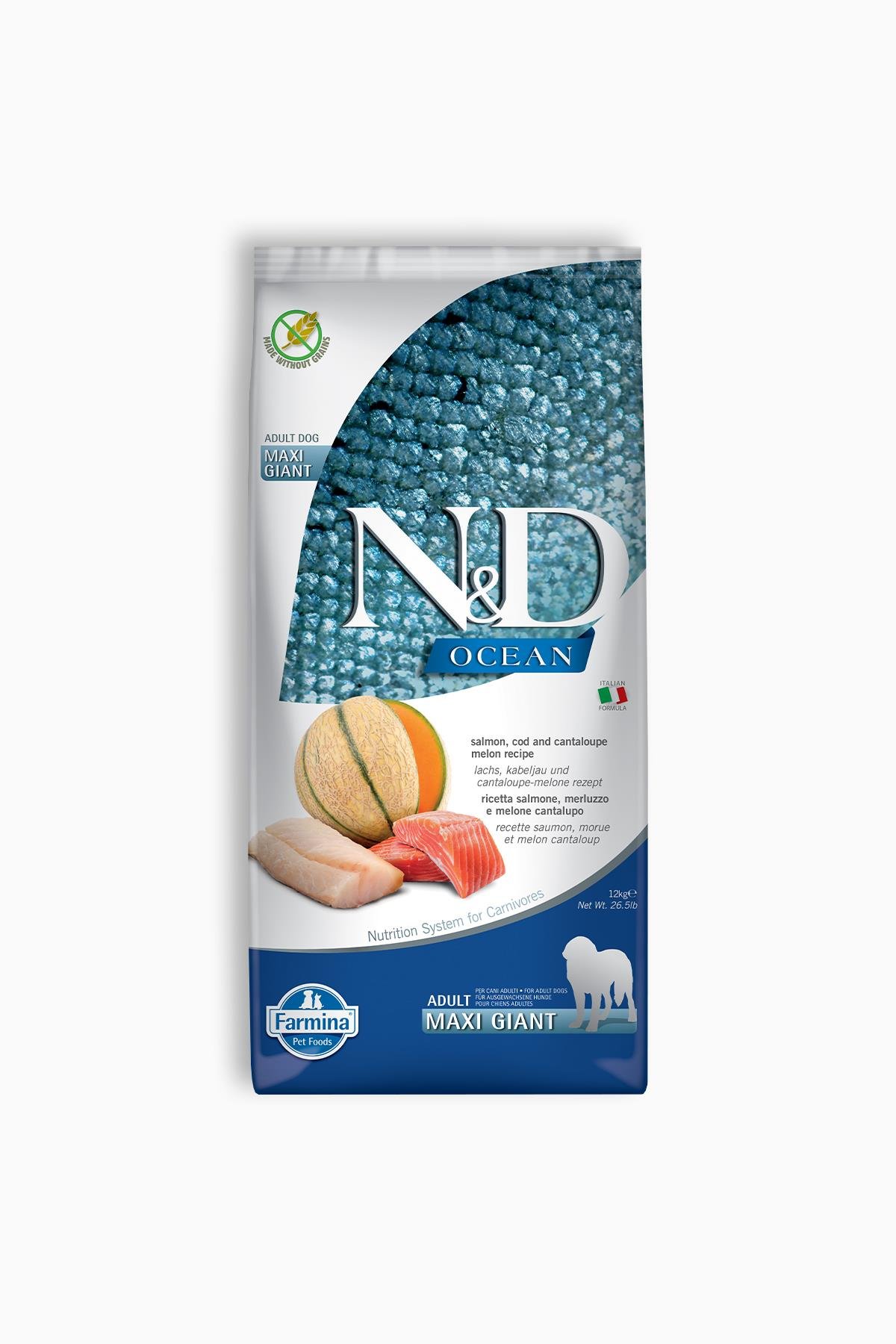 N&D Ocean Tahılsız Somon Morina&Kavun Giant Maxi Yetişkin Kuru Köpek Maması 12 Kg