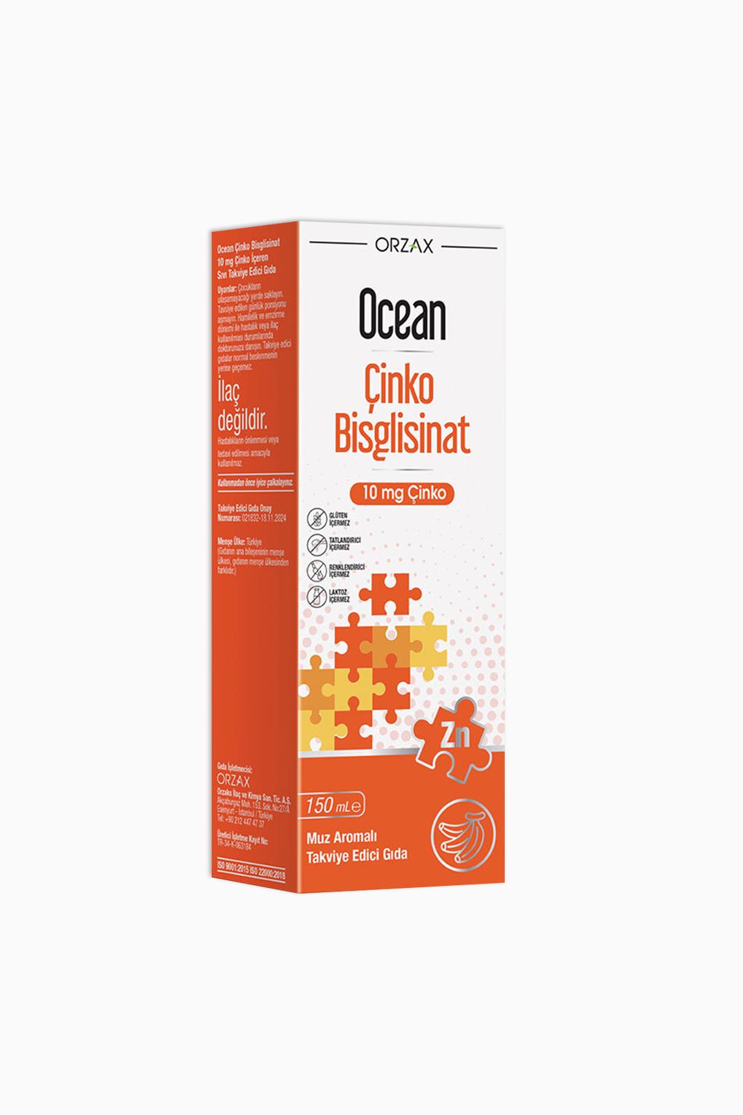 Ocean Çinko Bisglisinat 10 mg 150 ml - Muz Aromalı