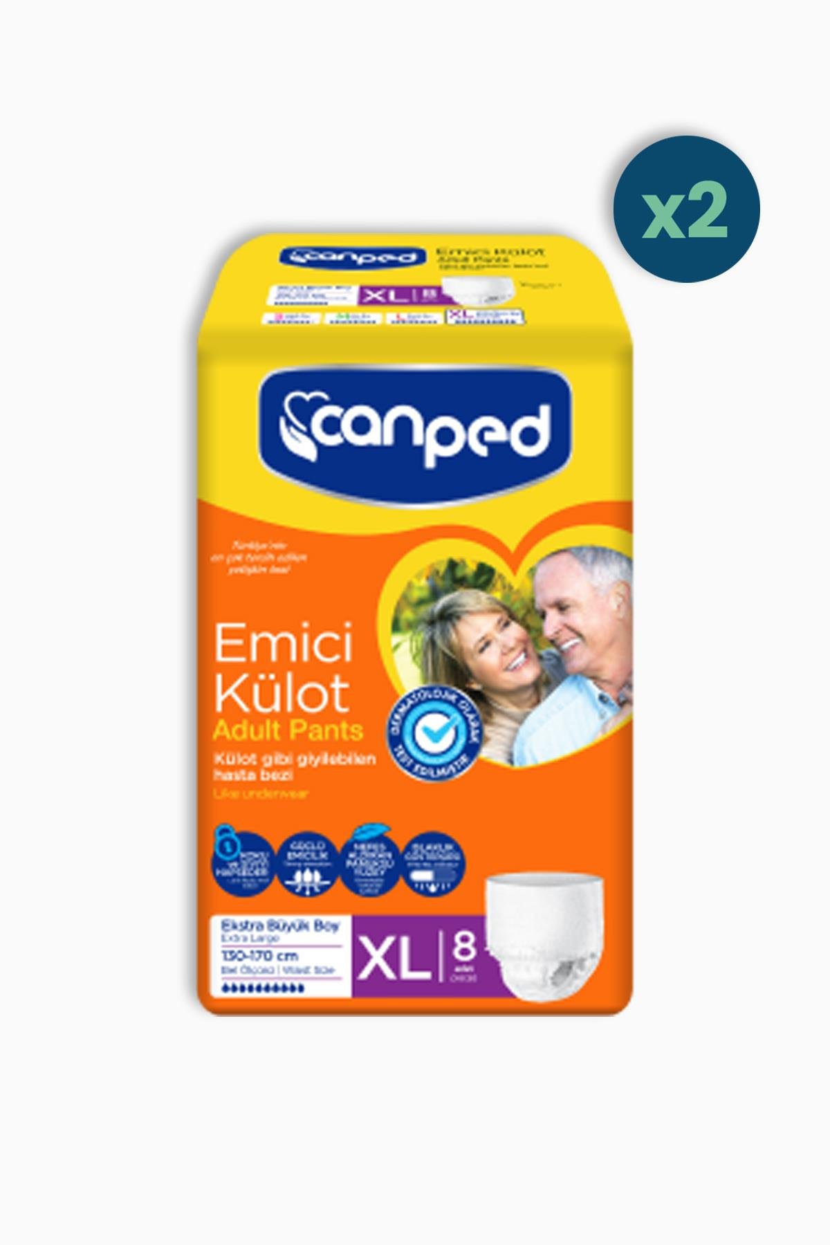 Canped Emici Külot XLarge Beden 8'li Yetişkin Hasta Bezi 2 Adet