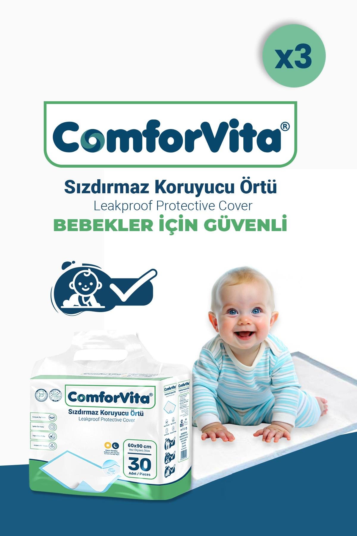 Comforvita   Bebek Alt Değiştirme Örtüsü 60x90 cm 30'lu 3 Adet