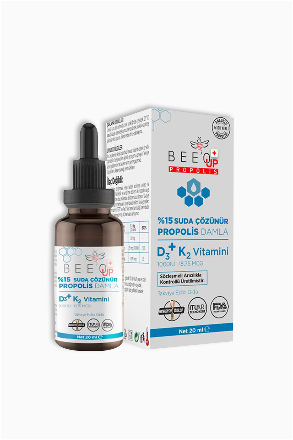 Bee'o Up Propolis %15 D3 + K2 Suda Çözünür Damla 20 ml | Bee'o Up | Bee'o Up Propolis %15 D3 + K2 Suda Çözünür Damla 20 ml