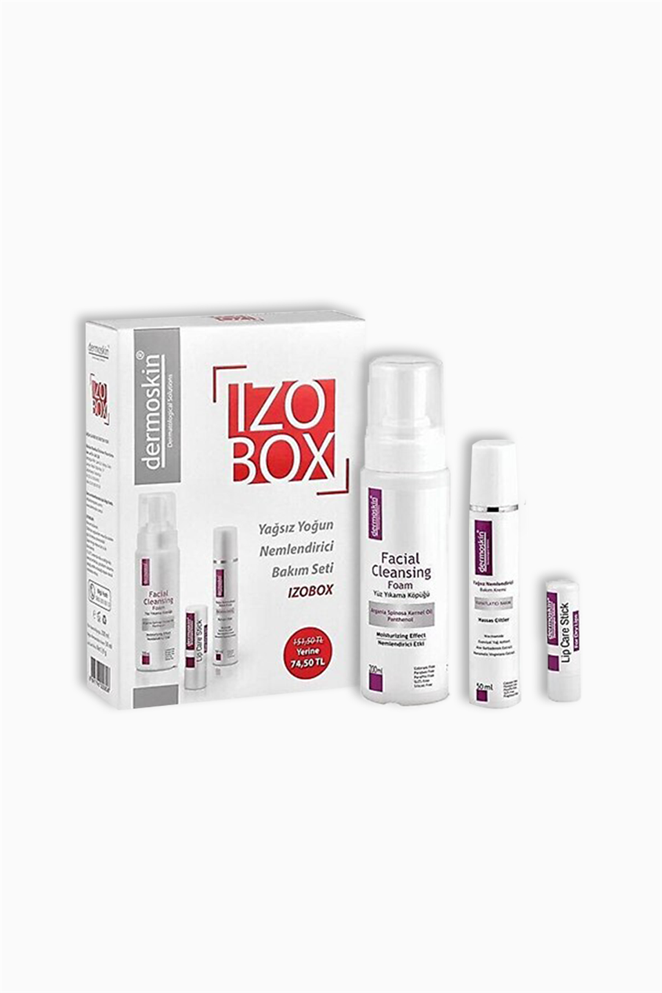 Dermoskin İzobox Yağsız & Yoğun Bakım Seti - Nemlendirici Krem 50 ml + Yüz Yıkama Köpüğü 200 ml + Lip Care Stick | Dermoskin | Dermoskin İzobox Yağsız & Yoğun Bakım Seti - Nemlendirici Krem 50 ml + Yüz Yıkama Köpüğü 200 ml + Lip Care Stick